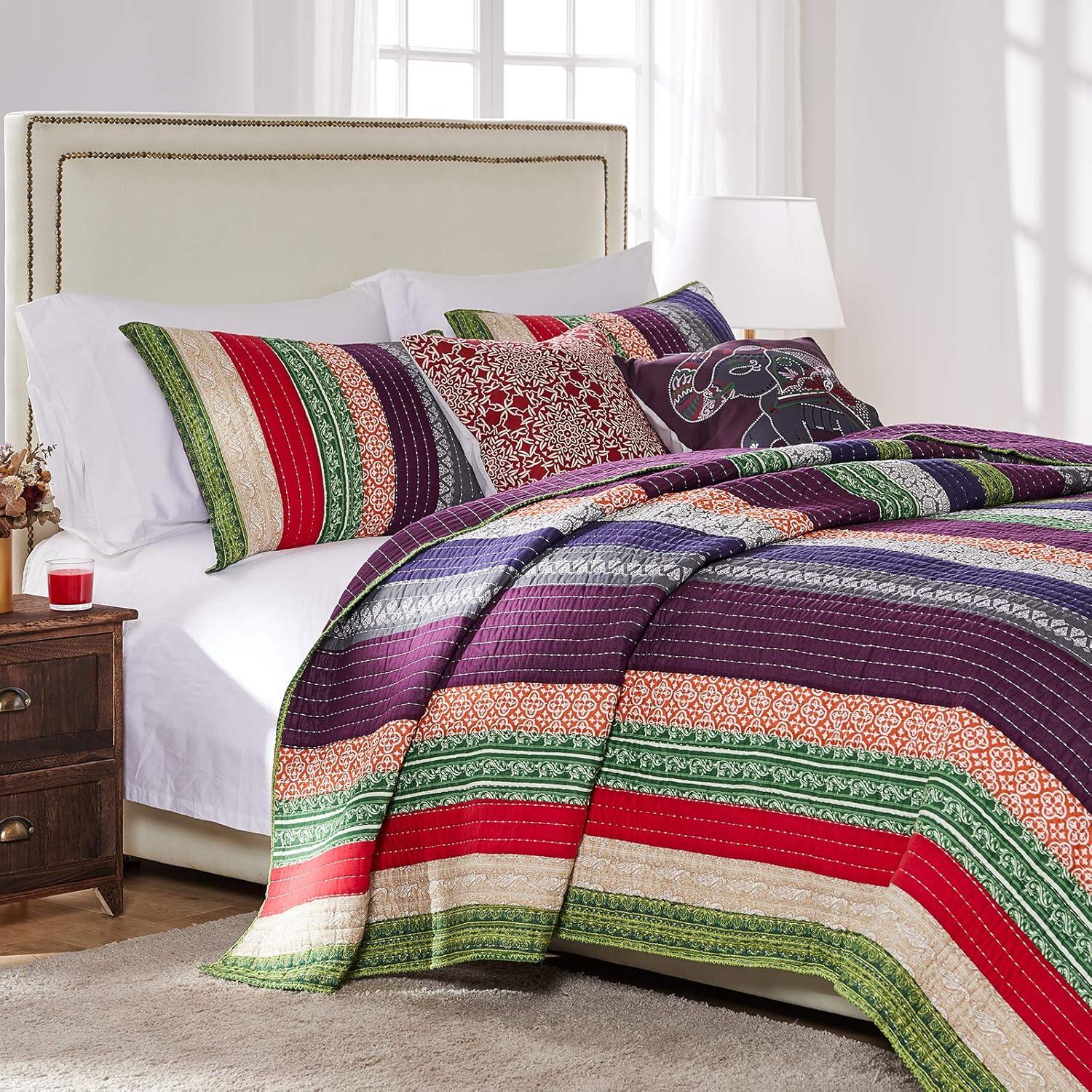 Greenland Home Fashions Marley Boho Patchwork Stripe Quilt Set