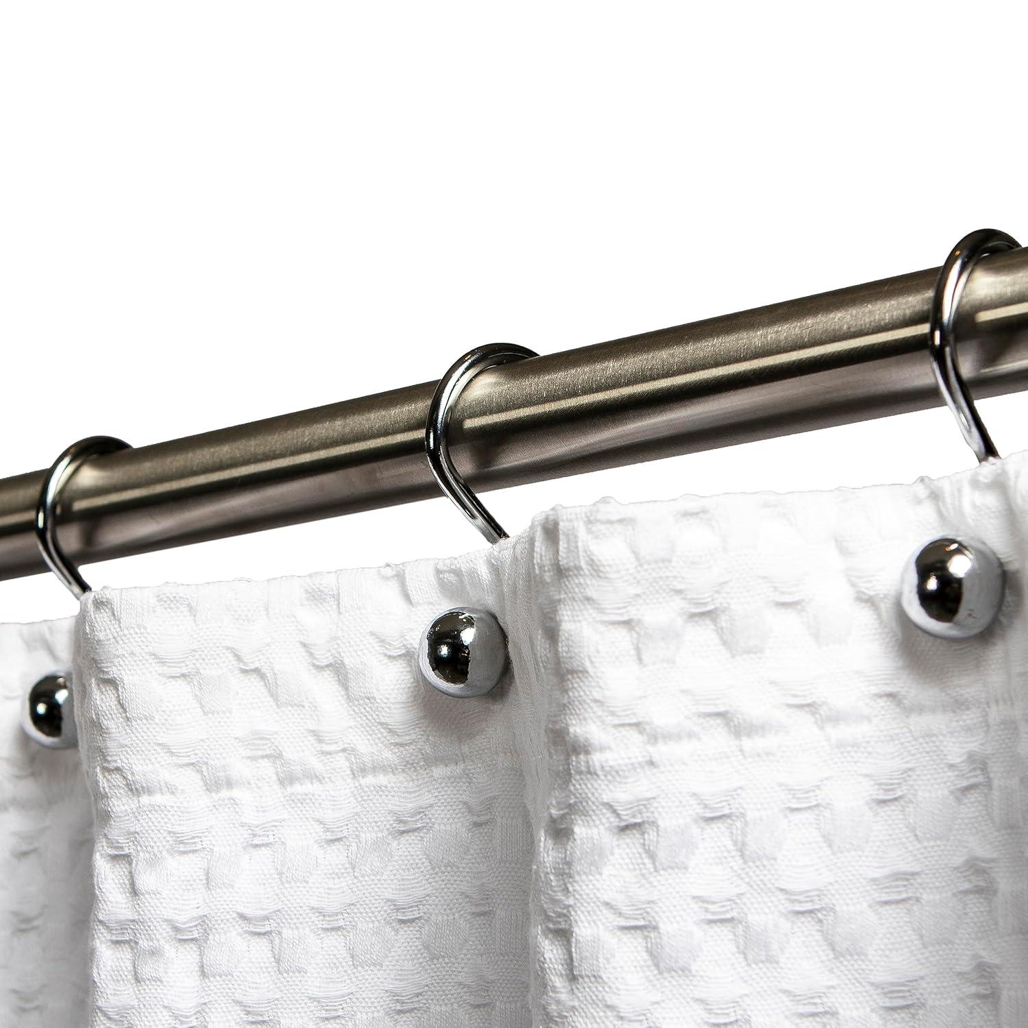 Luxury S Shower Curtain Hooks (12-Pack) Hotel Quality Silver Chrome Finish | Bathroom Accessories | Non-Slip Ball End | Easy to Hang