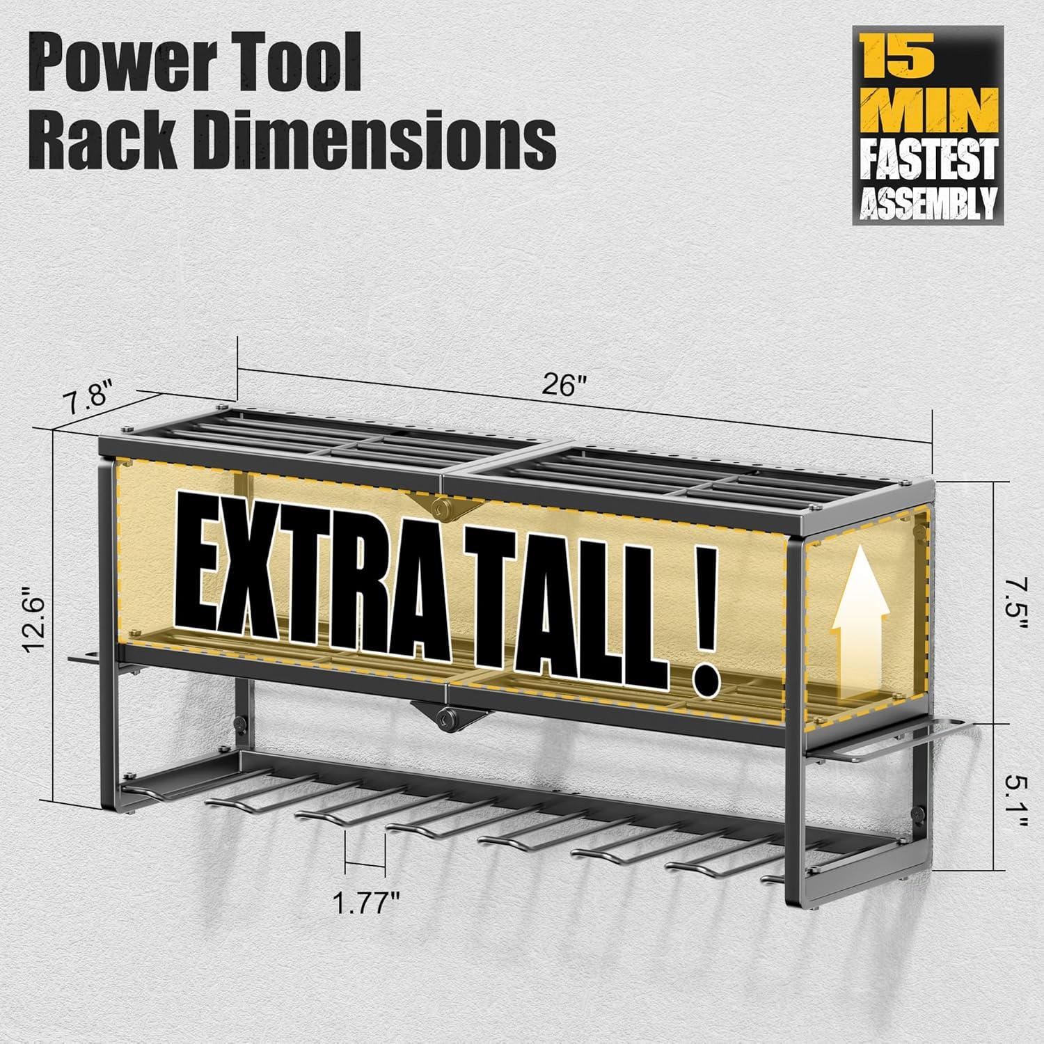 Power Tool Organizer, 7 Drill Holder for Tool Organizer, Storage and Organization for Garage, Heavy Duty Metal Tool Shelf Utility Rack for Cordless Power Tools Suitable for Pegboard/Workshop