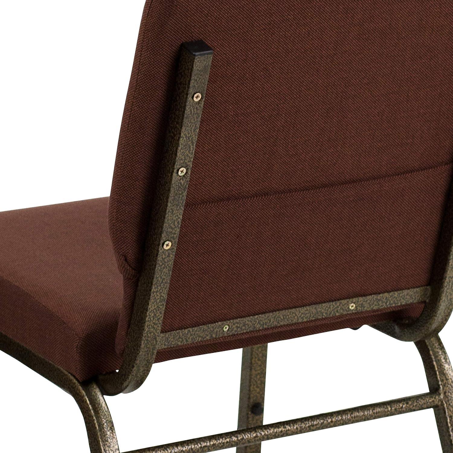 Flash Furniture HERCULES Series 18.5''W Stacking Church Chair in Brown Fabric - Gold Vein Frame