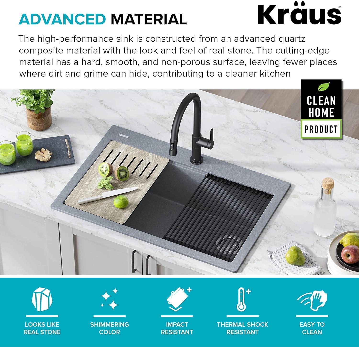 33 in. KRAUS Bellucci Workstation Drop-In Granite Composite Single Bowl Kitchen Sink with Accessories