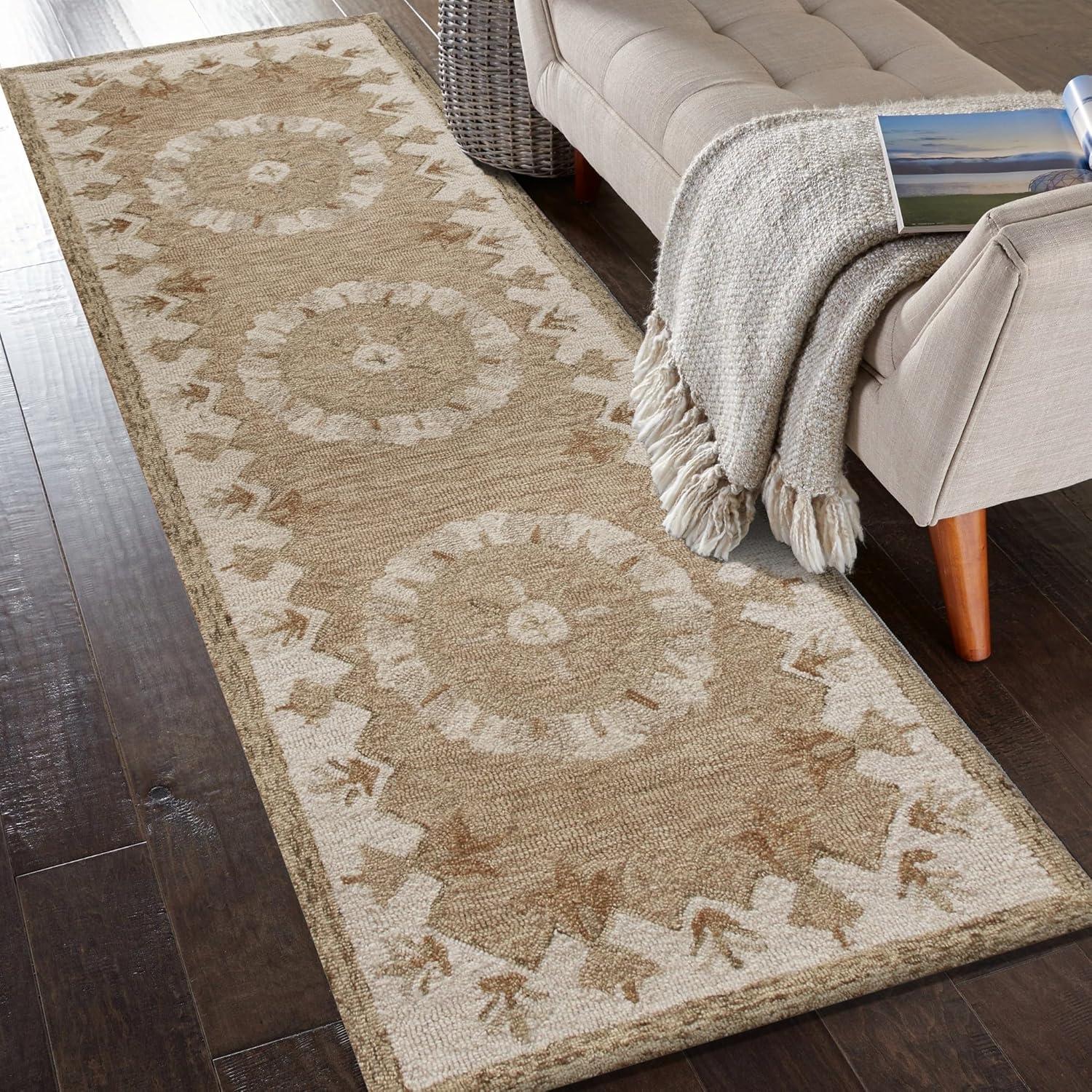 LR Home Daisey 2'3" x 3'10" Beige Classic Medallion Wool Hearth Indoor Area Rug