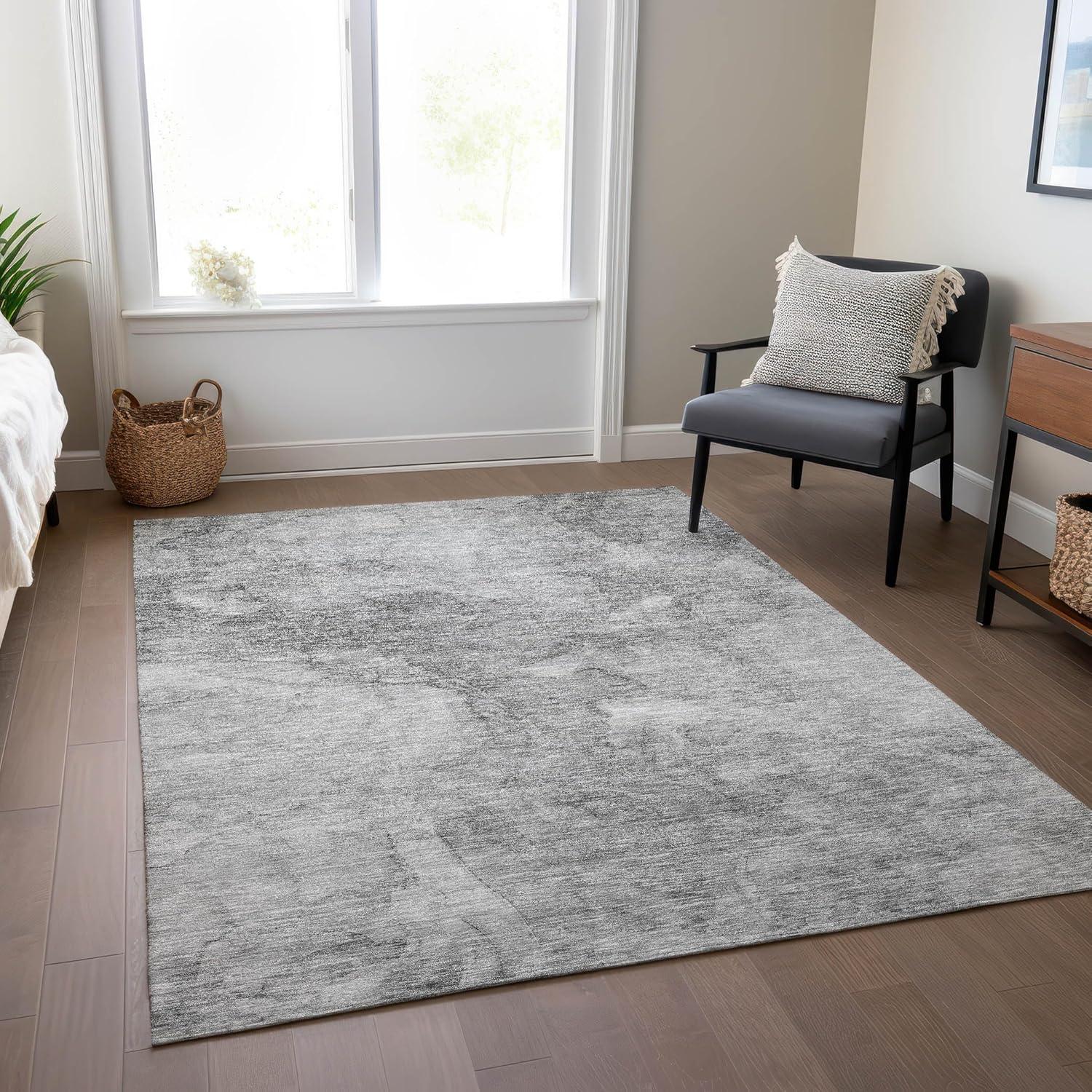 Gray Rectangular Machine Washable Indoor Outdoor Area Rug