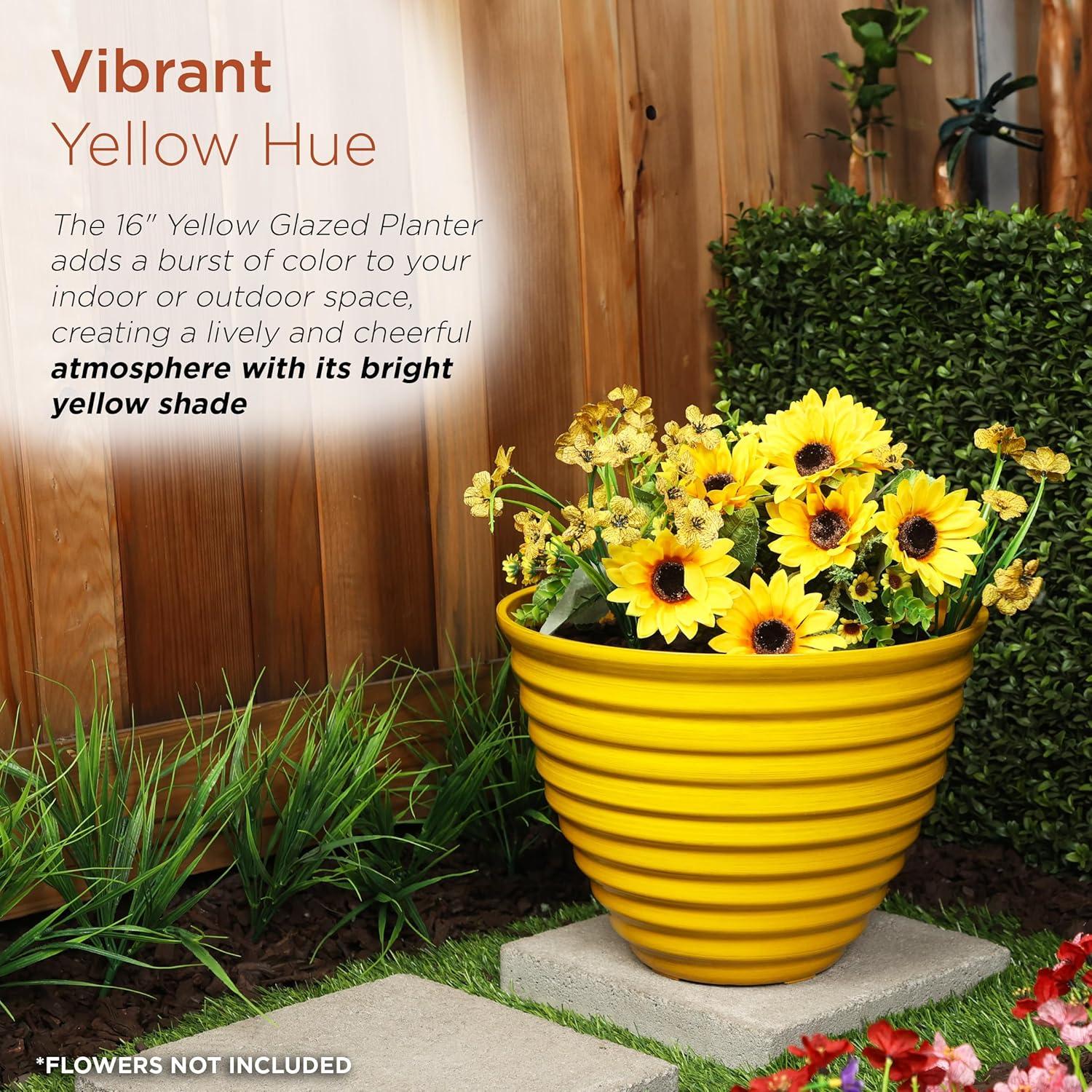 Alpine Corporation 16" Yellow Glazed Planter