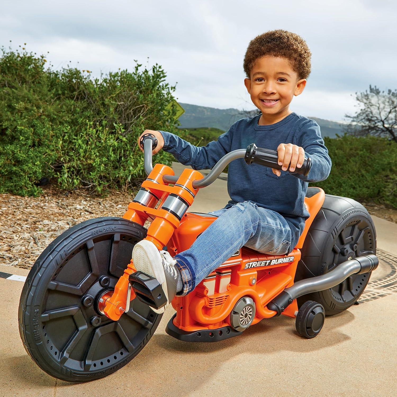 Orange Plastic Ride-On Motorcycle with Adjustable Seat