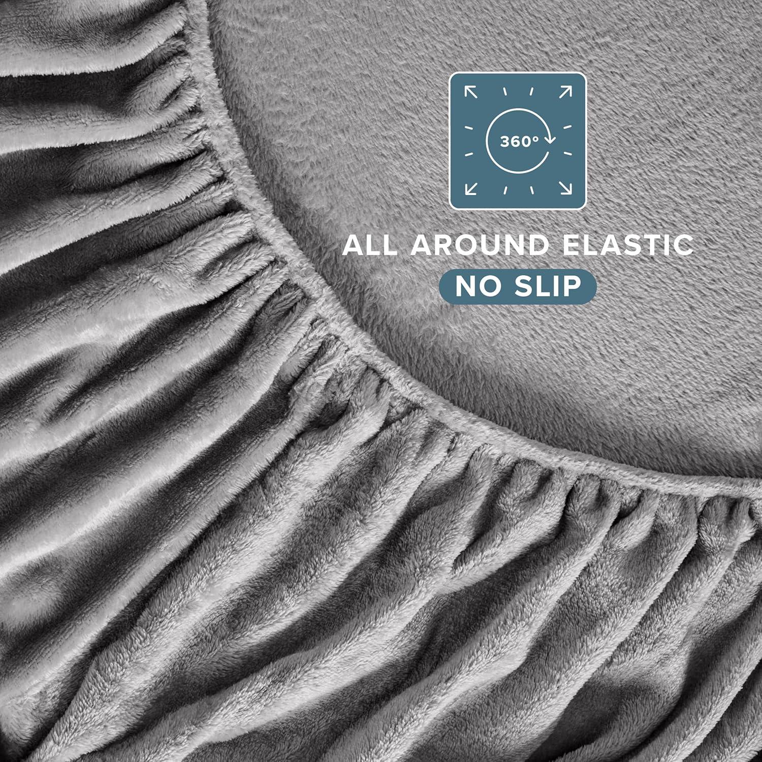 Velvety Soft Microplush Fleece Light Grey Twin XL Sheet Set by Bare Home