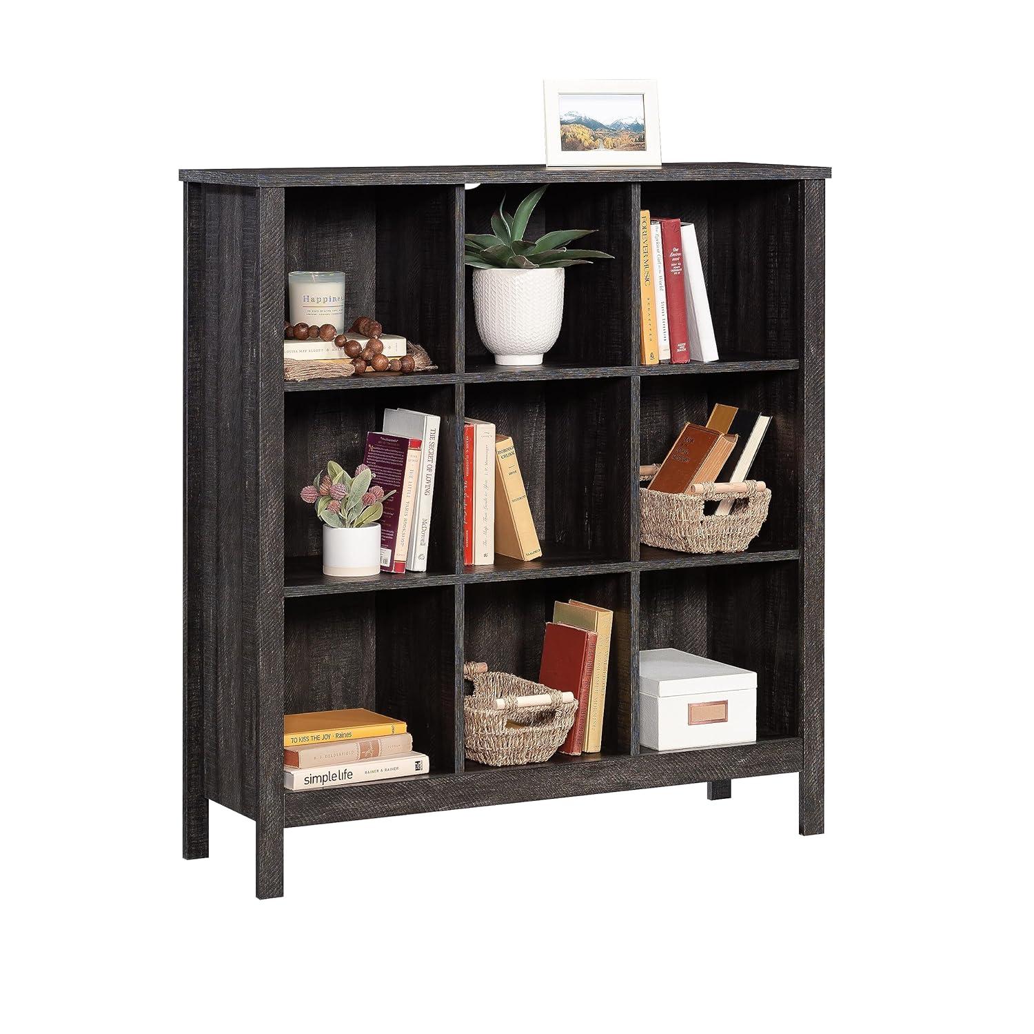 Sauder 41.85" 9 Cube Storage Bookcase Blade Walnut: Laminated Organizer, Transitional Style, MDF Construction