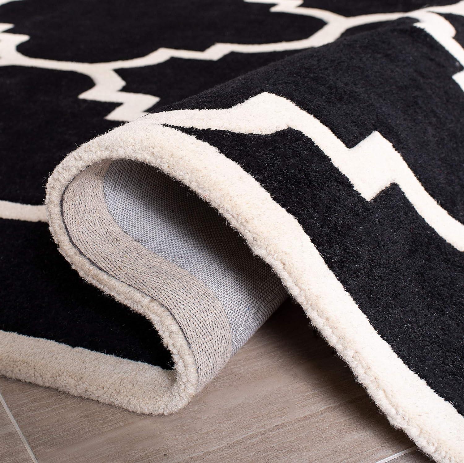 Handmade Black and Ivory Tufted Wool Runner Rug