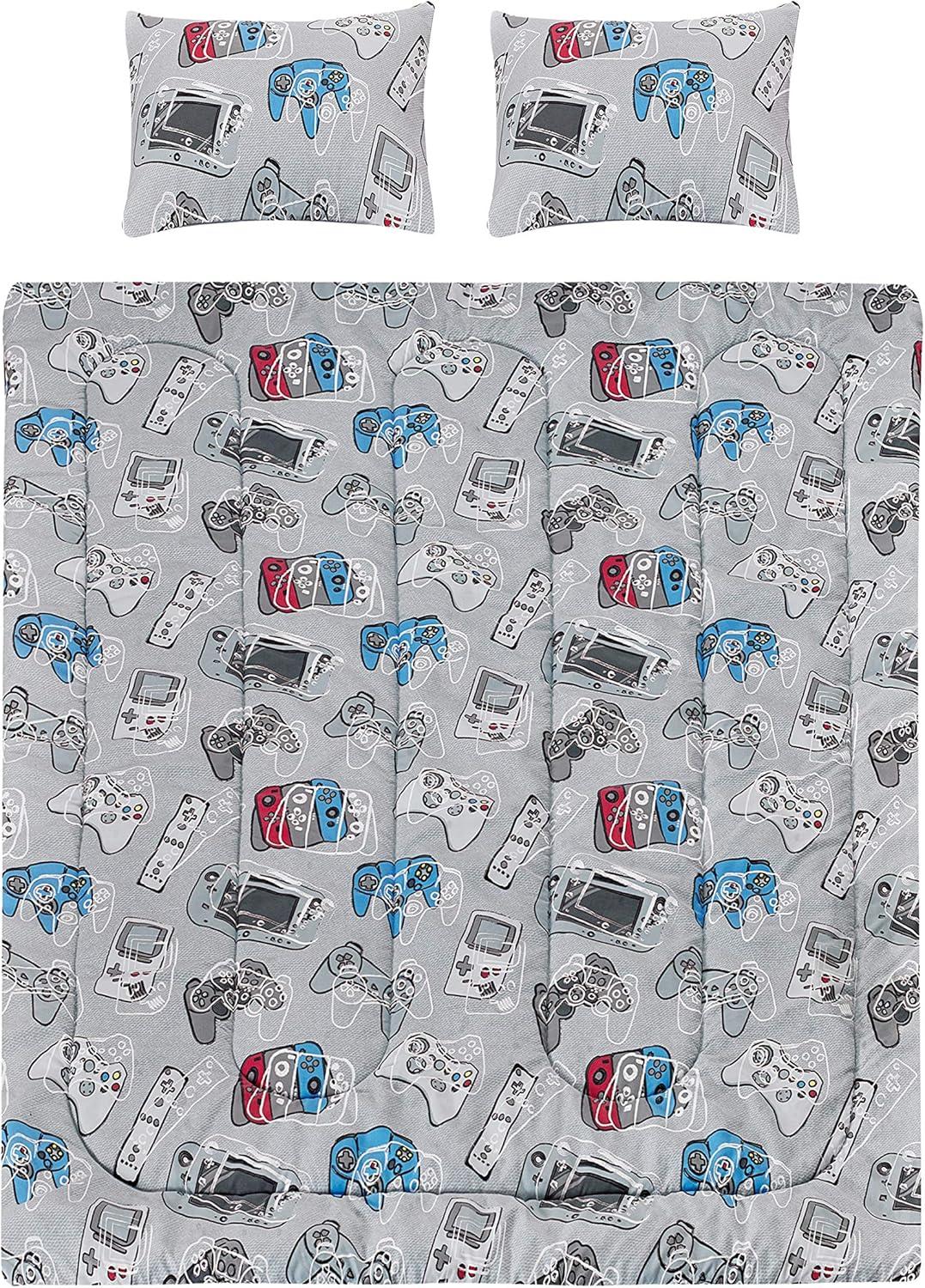 Tadpoles 3-Piece Gamer Glow in The Dark Comforter Set - Game Controllers Print - Full - Blue, Grey