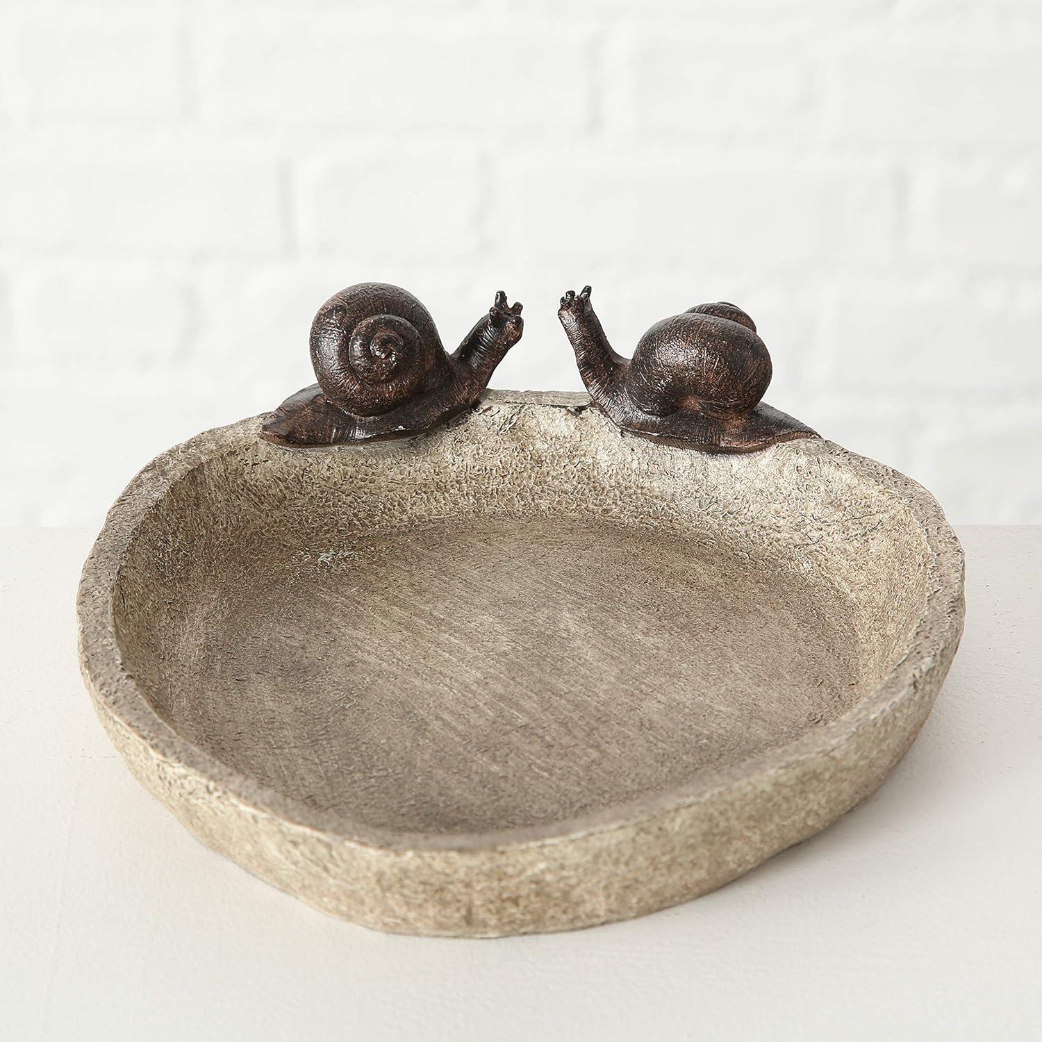 Off-White Stone Finish Bird Bath with Snails