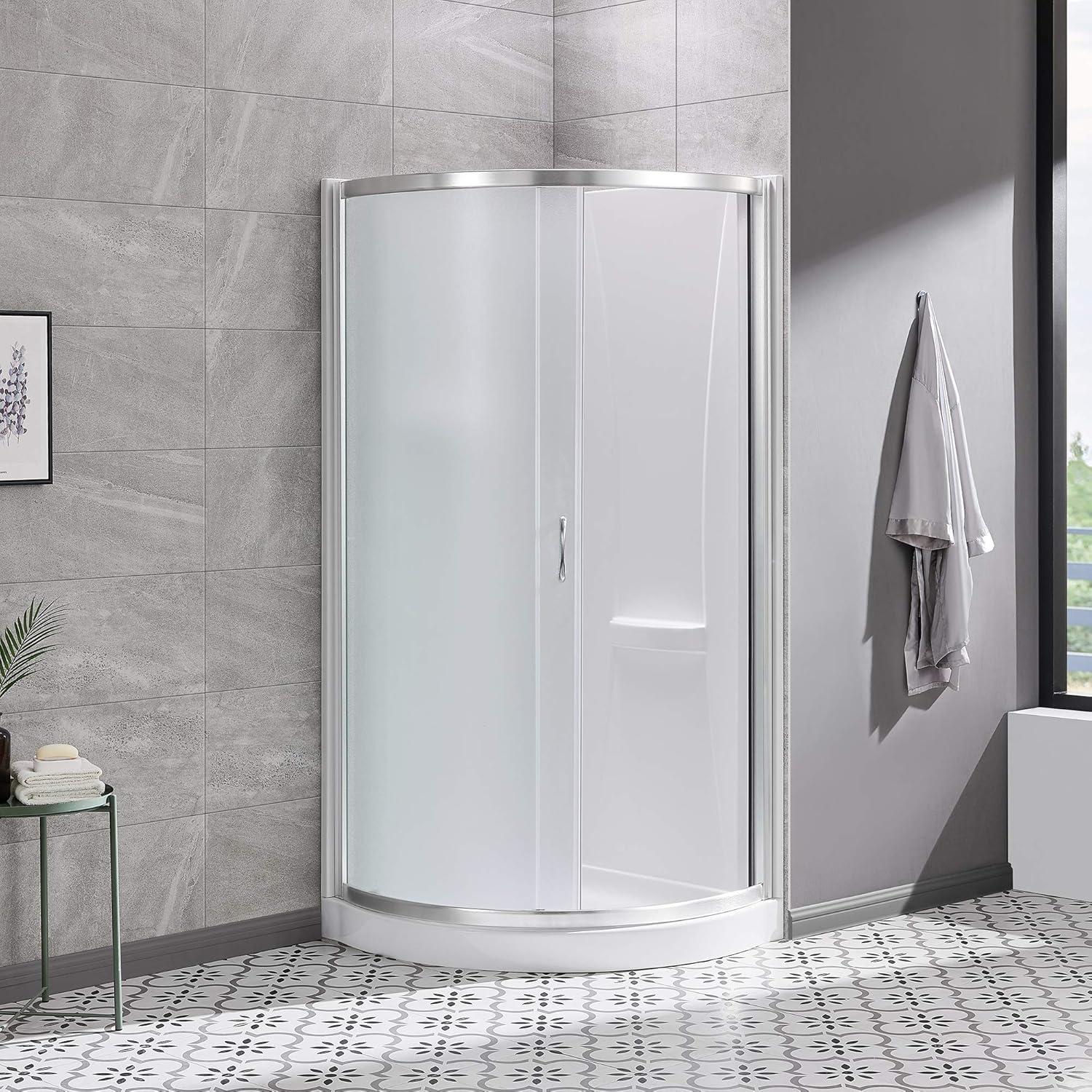 Breeze 32 in. Corner Shower Sliding Door with Walls and Base included, Frosted Glass