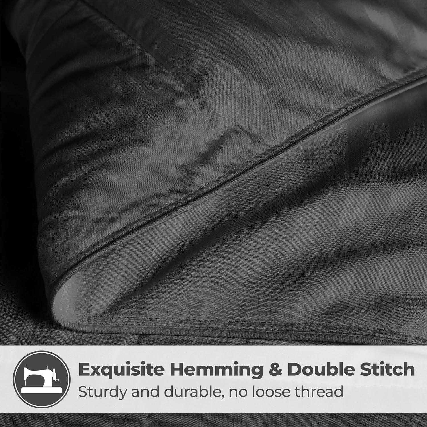 Superior Striped Reversible Box-Quilt Brushed Microfiber Medium Weight Down Alternative Comforter
