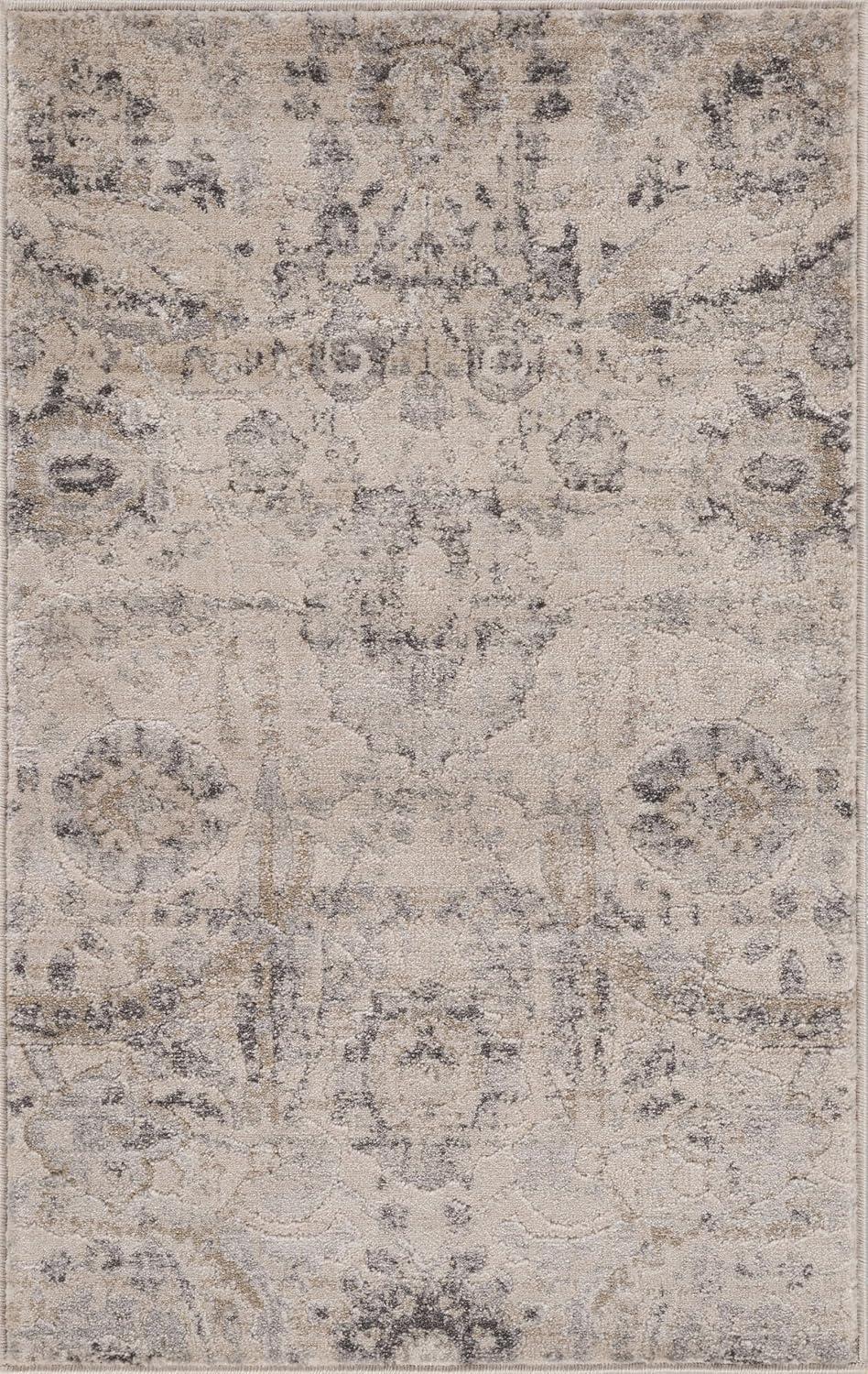 Avellino Beige and Gray Synthetic Fur Rectangular Rug, 2' x 2'11"