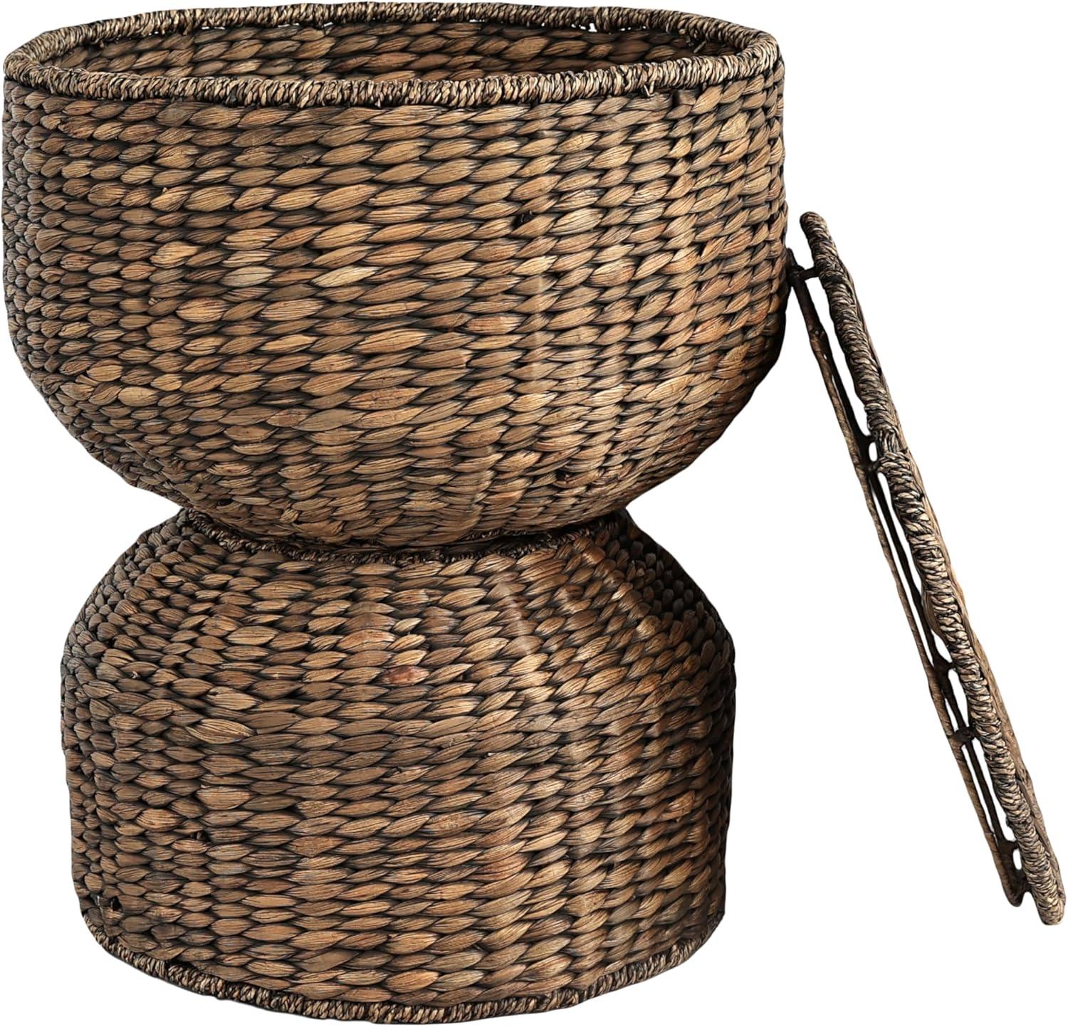 happimess 18" Hourglass Handwoven Hyacinth Storage Accent Table with Lid