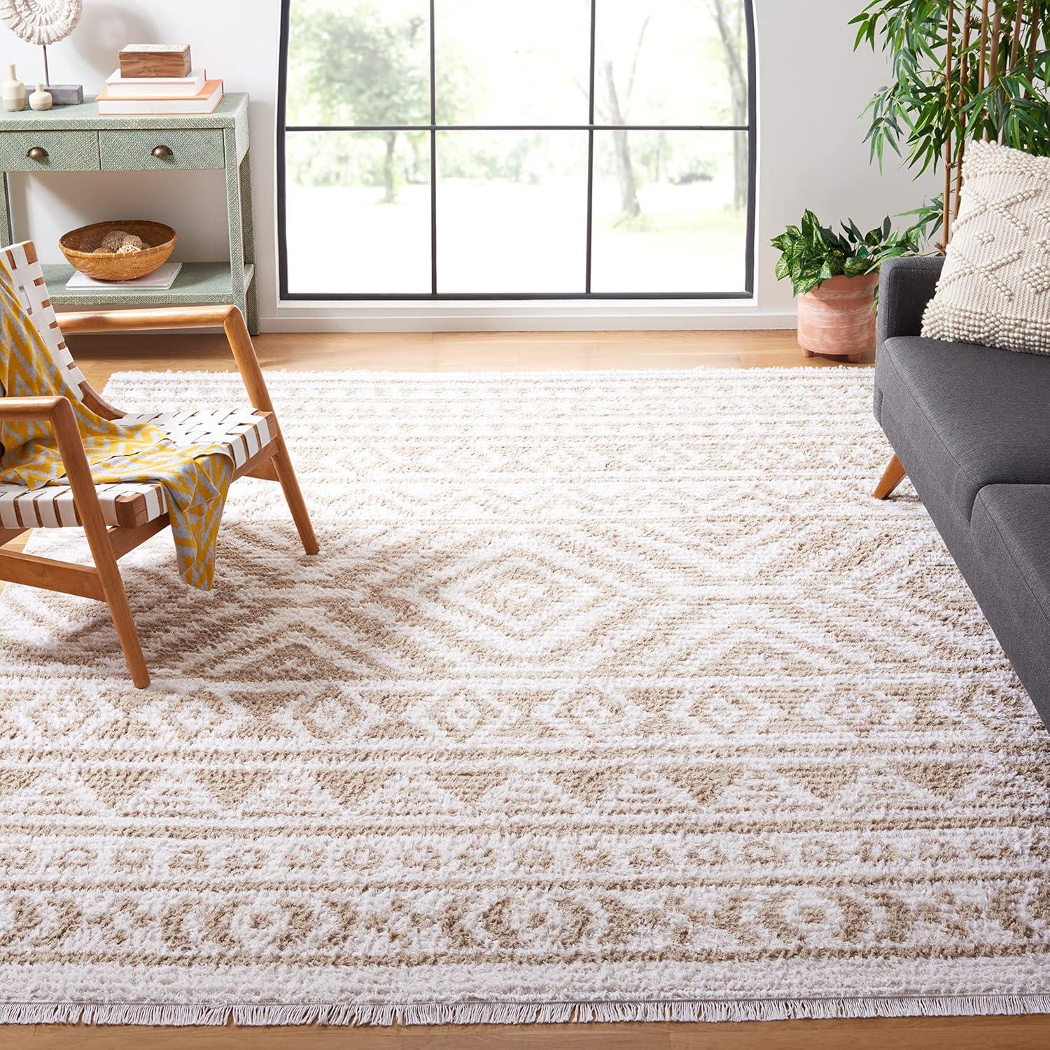 Nomadic Boho-Mod Augustine 8' x 10' Ivory/Beige Synthetic Rug