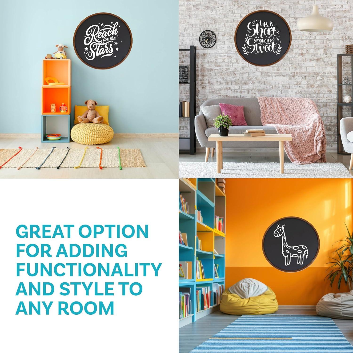 Inbox Zero Round Magnetic Wall Chalkboard With Rustic Brown Frame
