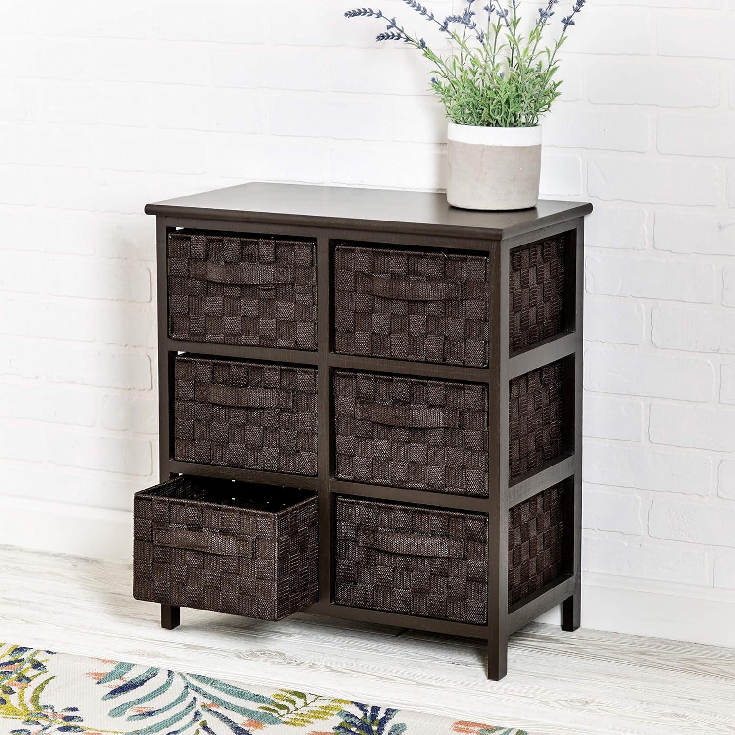 Espresso Woven 6-Drawer Storage Chest with Deep Drawers