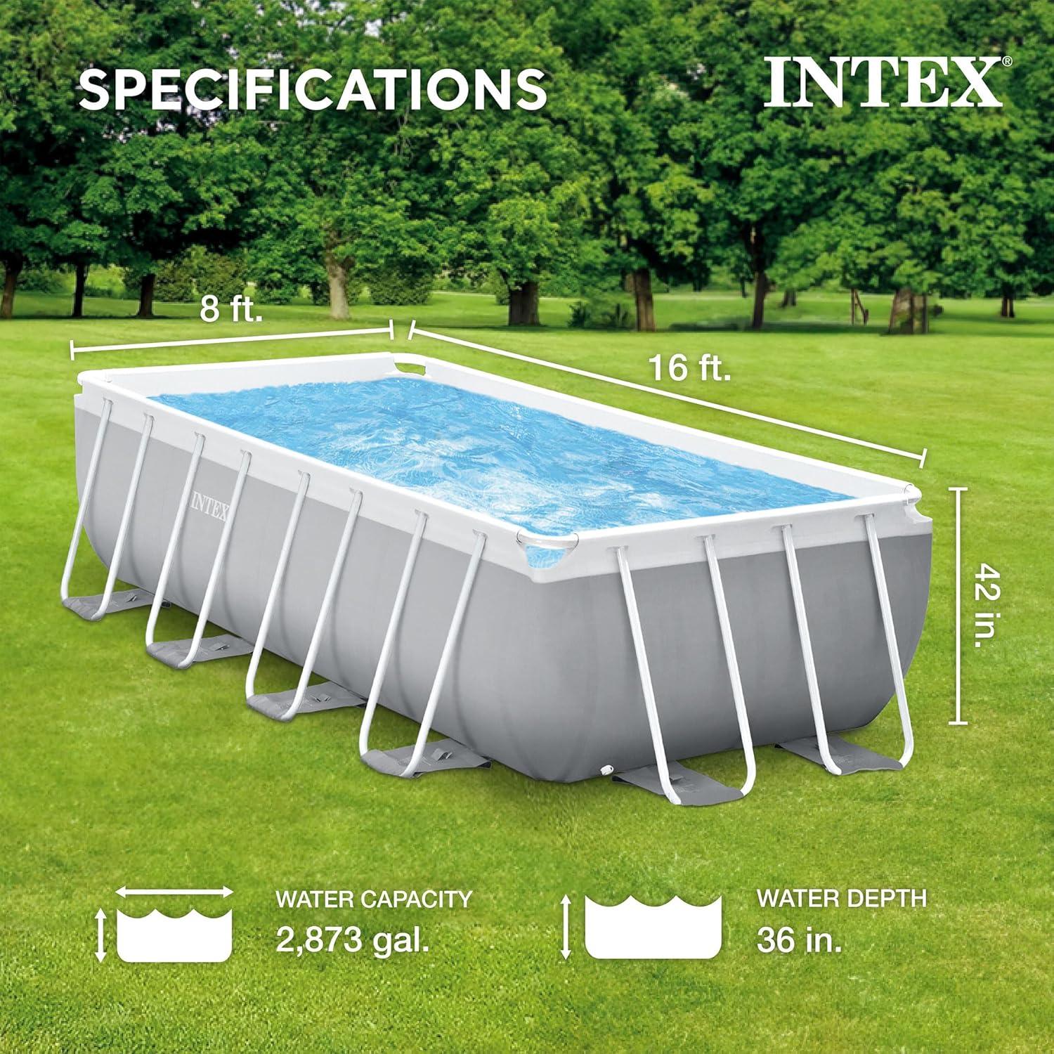 Intex 16ft x 8ft x 42in Gray Rectangular Above Ground Pool Set