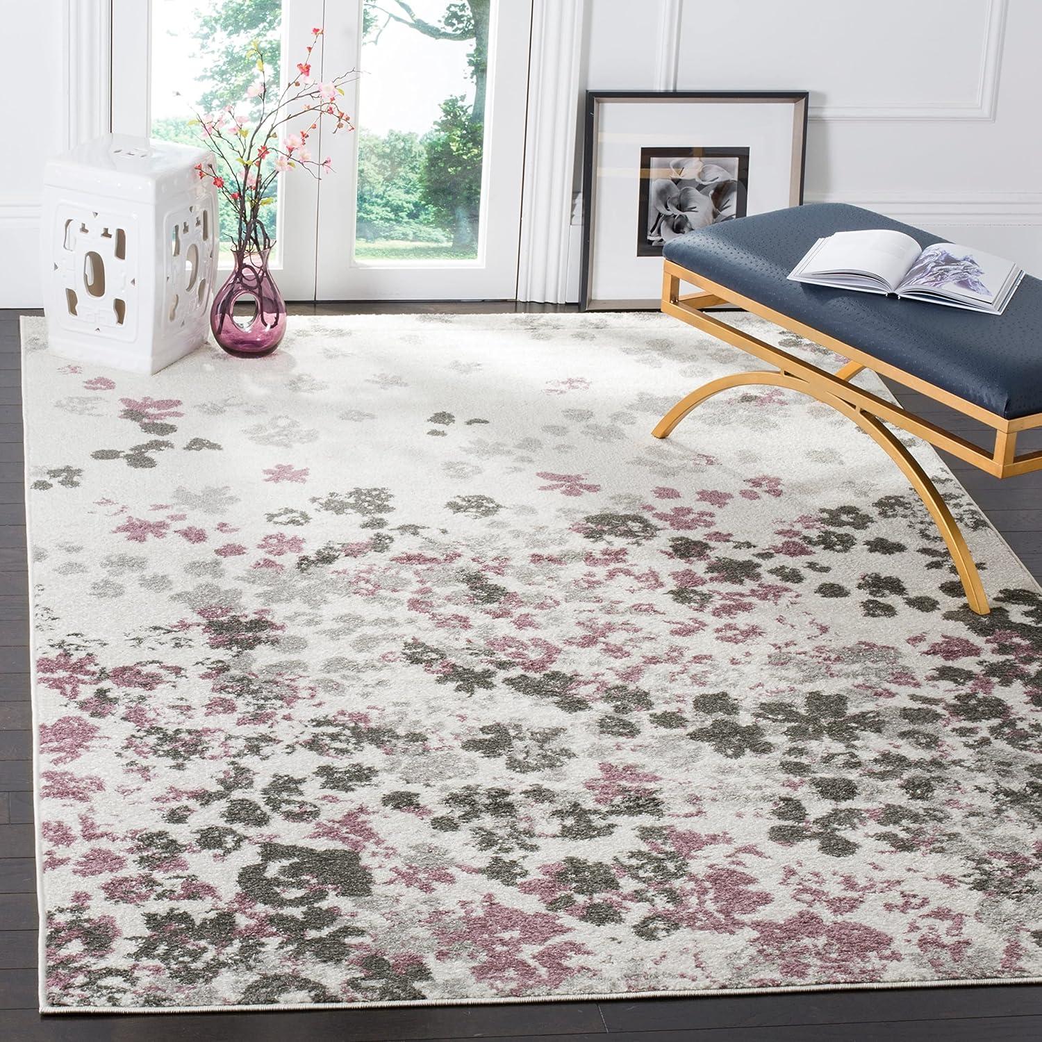 Adirondack Light Grey and Purple Floral 9' x 12' Area Rug