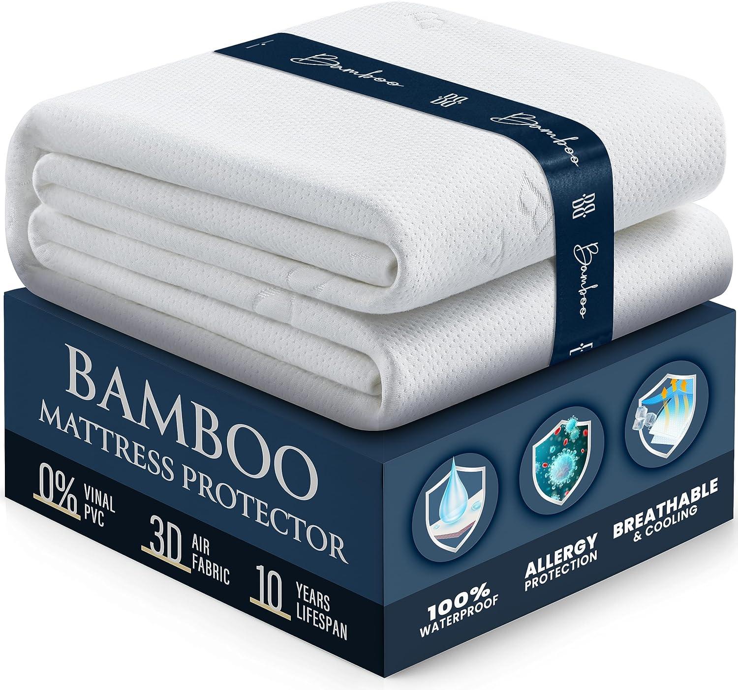 Queen Size White Bamboo Waterproof Mattress Protector