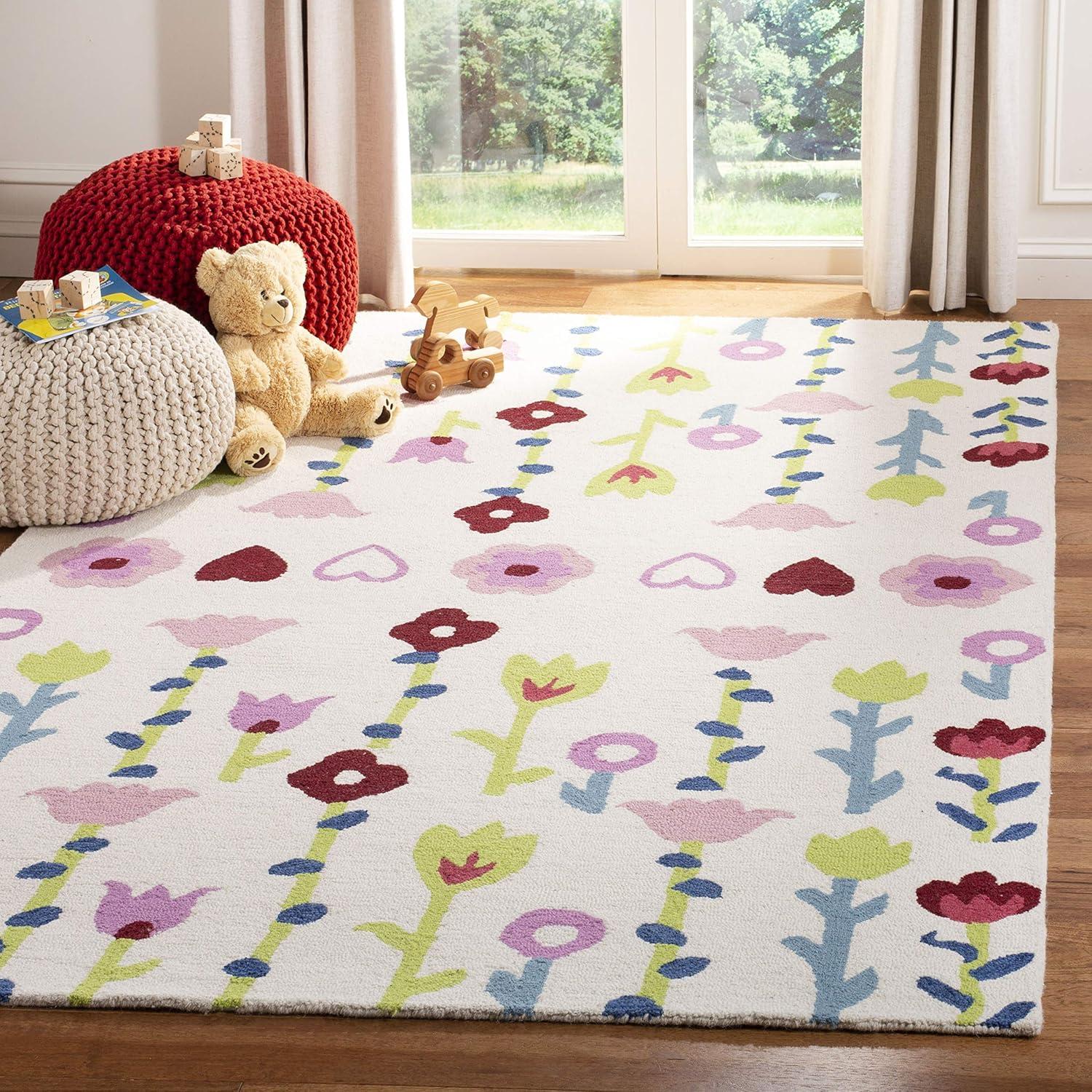 Safavieh Kids Floral SFK918 Hand Tufted Indoor Accent Rug - Ivory/Pink - 3'x5' - Safavieh