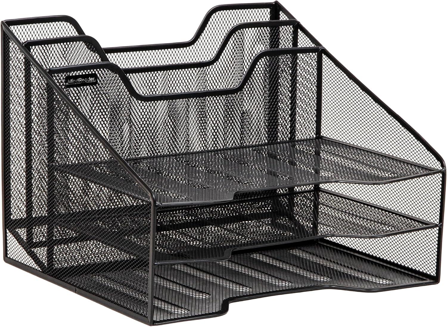 Mind Reader Desktop Organizer, Vertical File Holder, Paper Trays, Office, Metal Mesh, 12.5"L x 11.5"W x 9.5"H