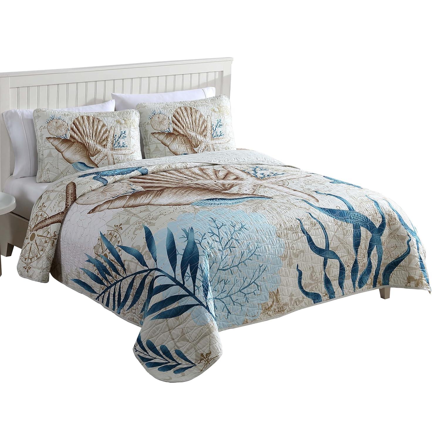 Caribbean Joe Coastal 3PC Quilt Set Blue Turtle - King