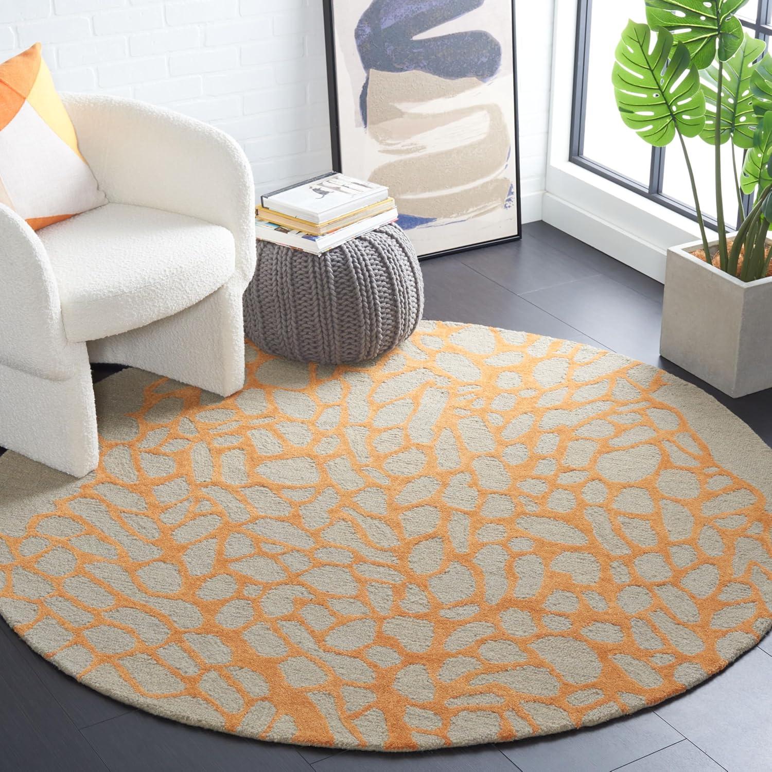 Blossom BLM695 Hand Hooked Indoor Area Rug - Grey/Orange - 6' Round - Safavieh