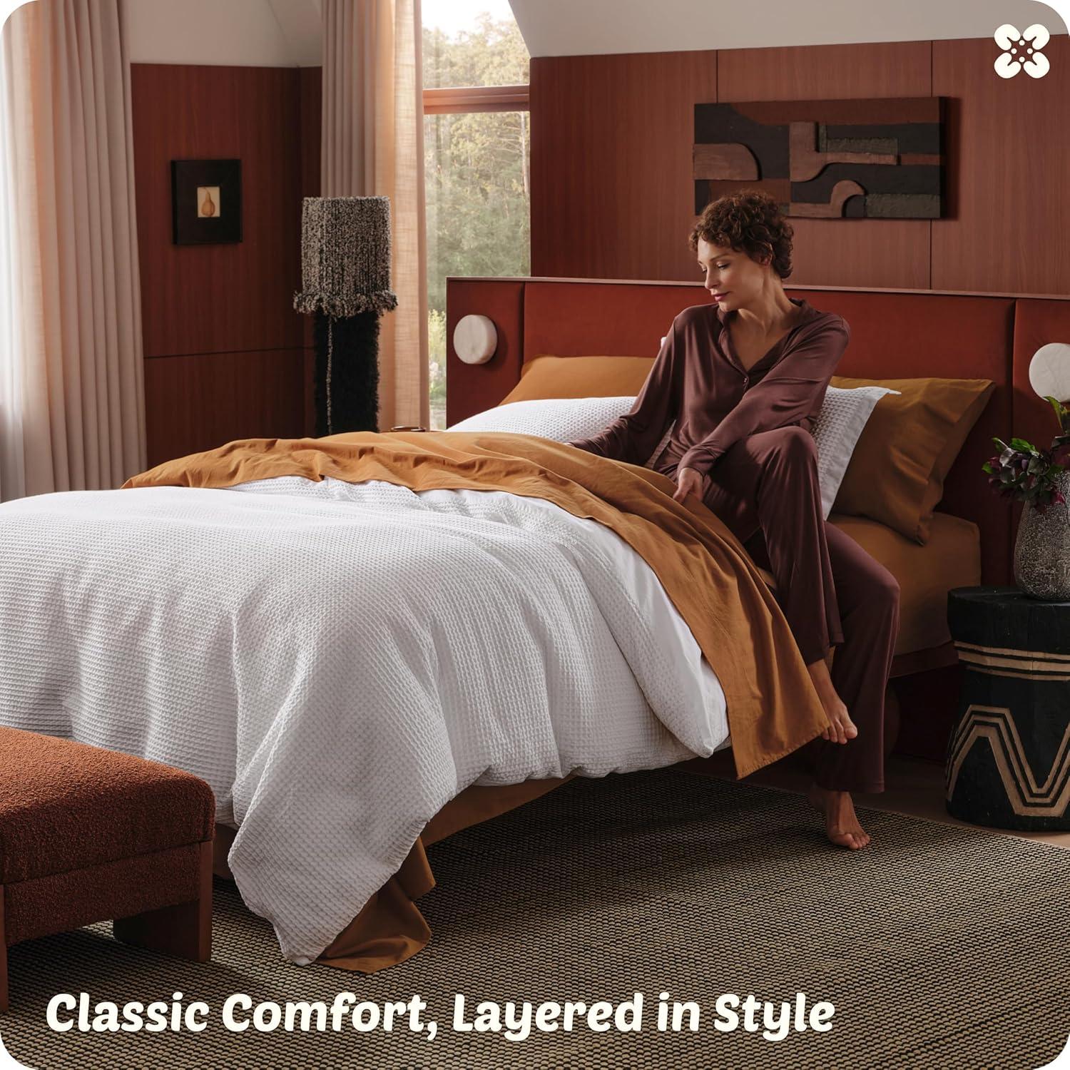 Bedsure Essential Bedsure Cotton Duvet Cover Set - 100% Cotton Waffle Weave Coconut Duvet Cover GentleSoft™️