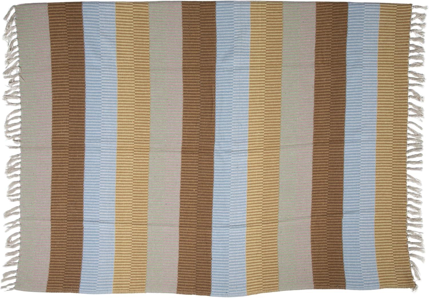 60" Brown and Cream Striped Cotton Throw Blanket