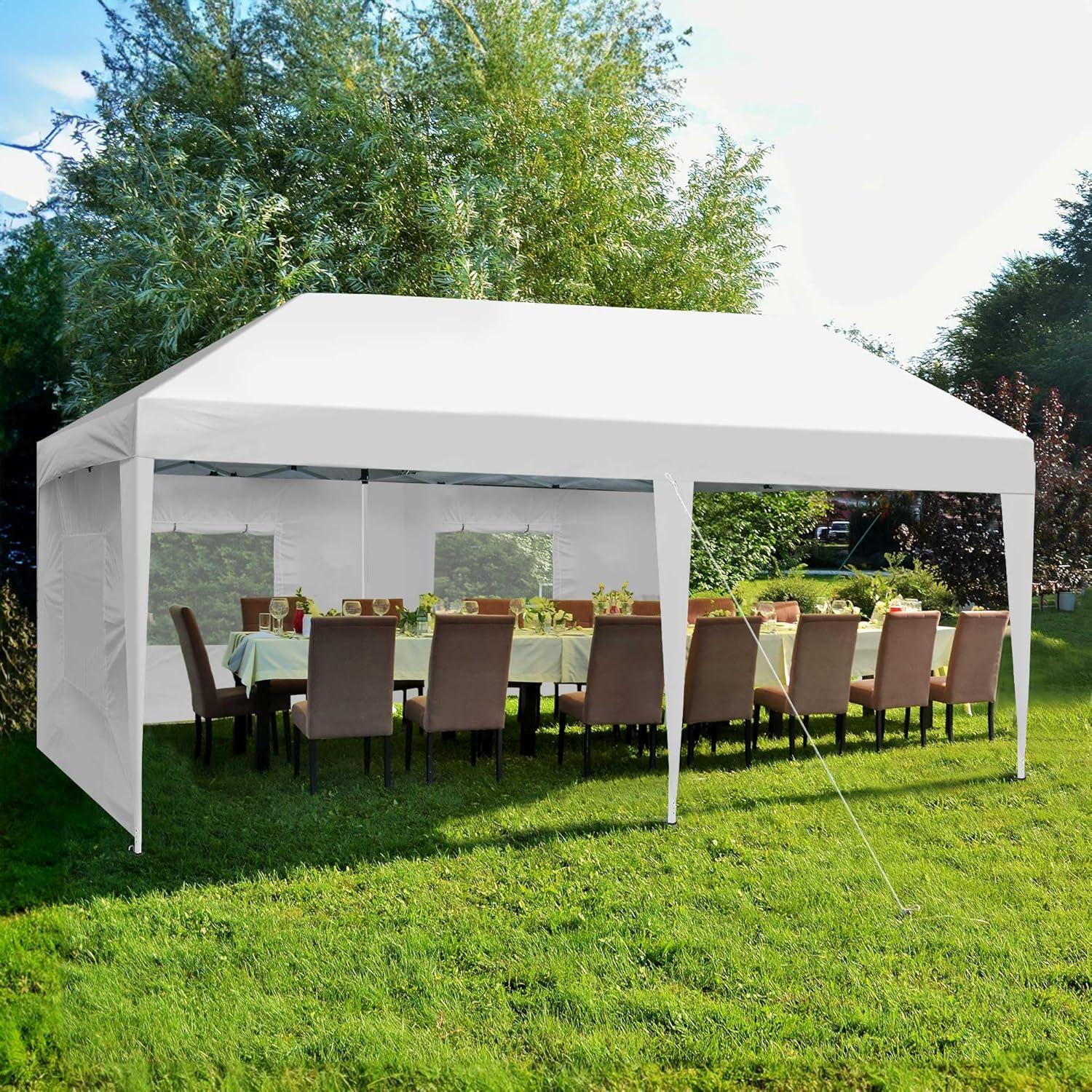 White 10x20 Outdoor Pop-Up Canopy Tent with Mesh Windows