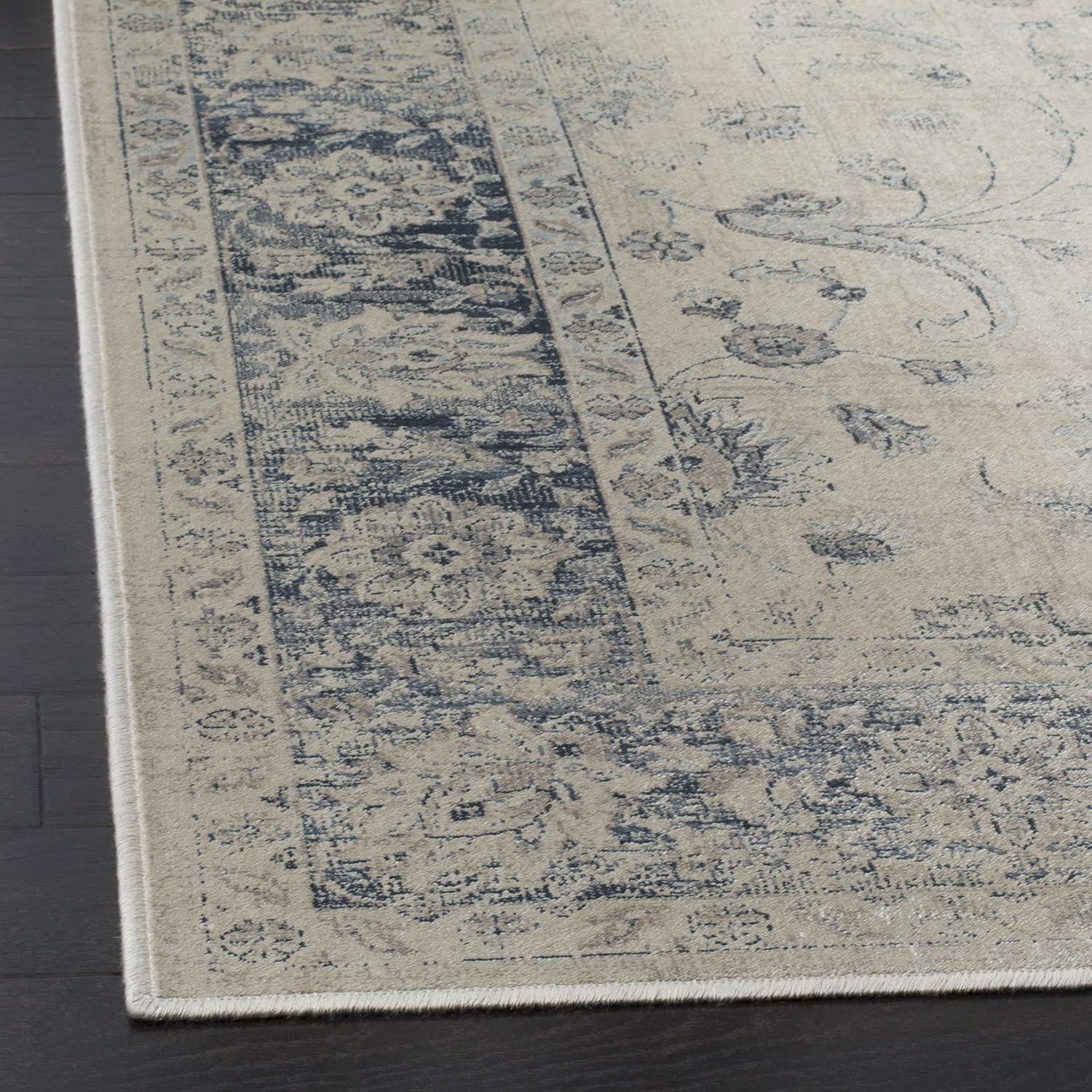 Stone and Blue Oriental Rectangular Viscose Rug, 9' x 12'