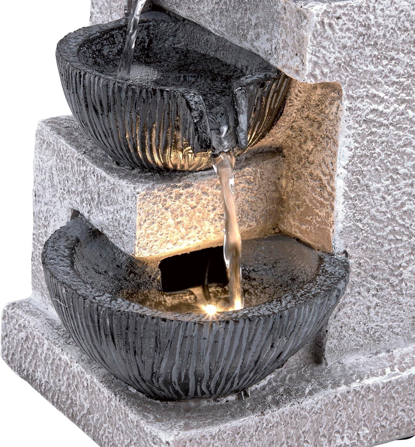14" Resin Cascading Bowl Tabletop Fountain with LED Lights Gray - Alpine Corporation: Indoor/Outdoor Water Feature, Electric Powered