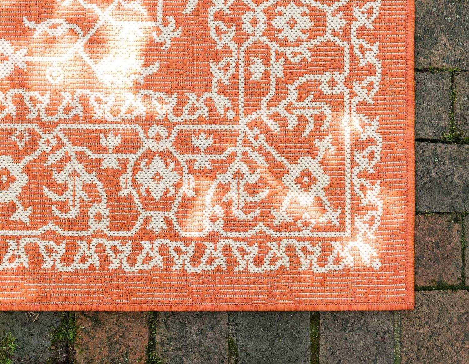 Unique Loom Outdoor Botanical Collection Area Rug - Allover (5' 1" x 8' Rectangle Terracotta/Beige)