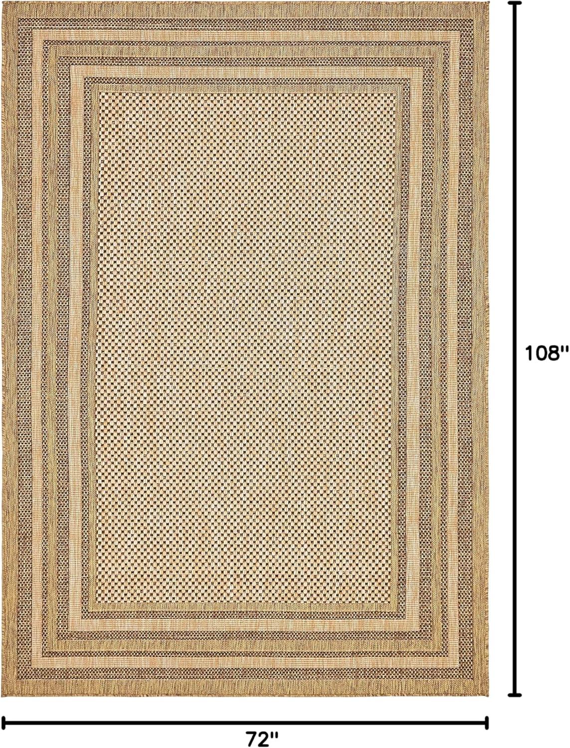 Unique Loom Outdoor Border Collection Area Rug - Multi Border (6' x 9' Rectangle Light Brown/Brown)