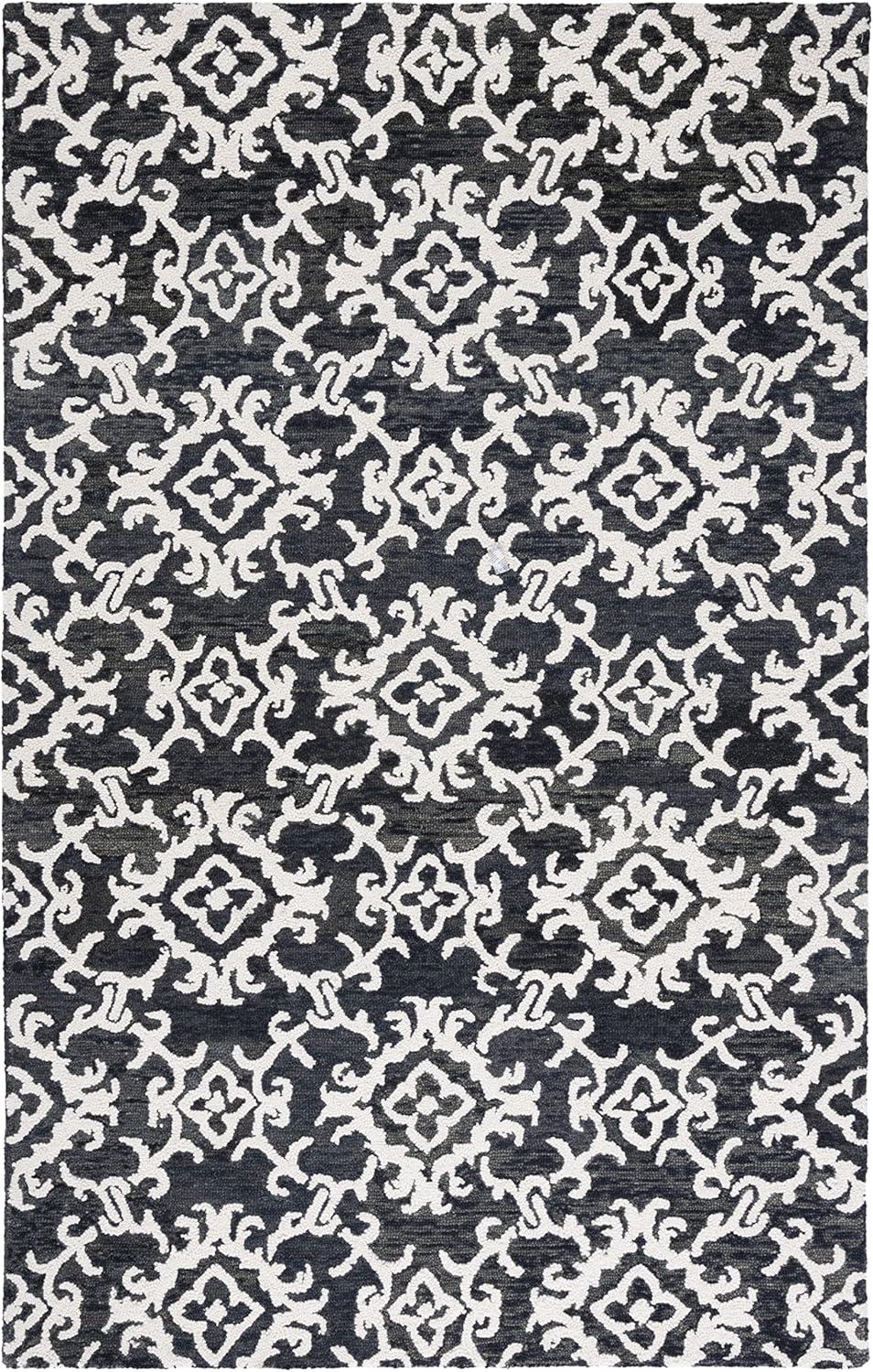 SAFAVIEH Blossom Cletus Geometric Wool Area Rug, Black/Ivory, 9' x 12'