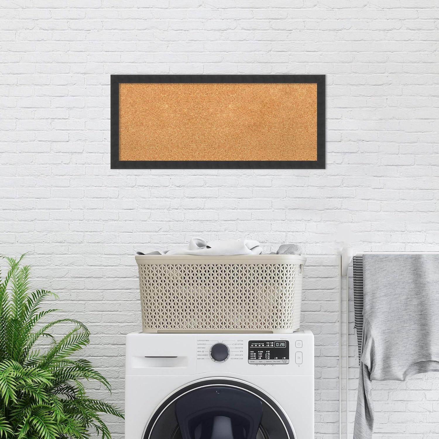 Amanti Art Natural Cork Board Wood Framed Mezzanotte Black Bulletin Board 32 in. x 14 in.