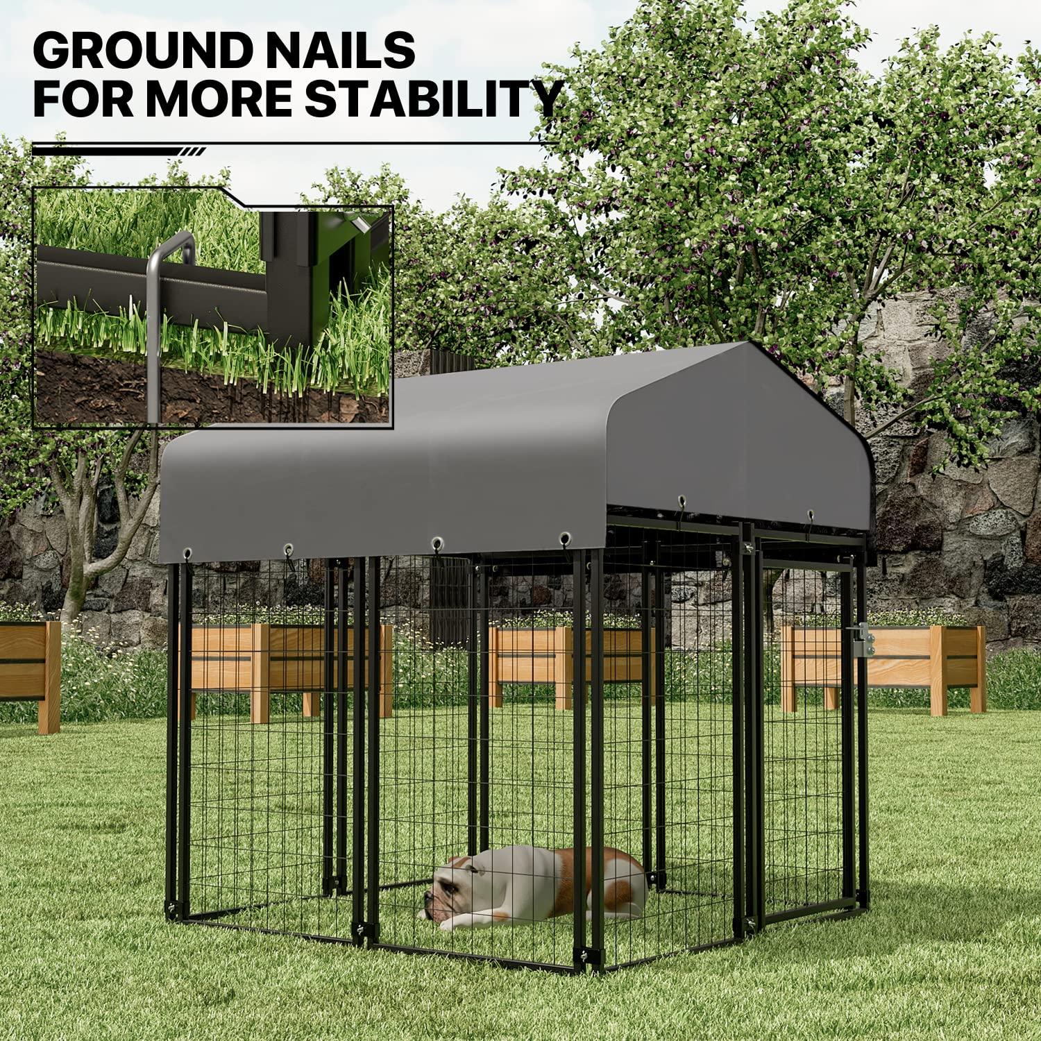 MoNiBloom 4ft x 4.25ft x 4.5ft Outdoor Dog Kennel with UV Protection Waterproof Cover, Dog Playpen Enclosure