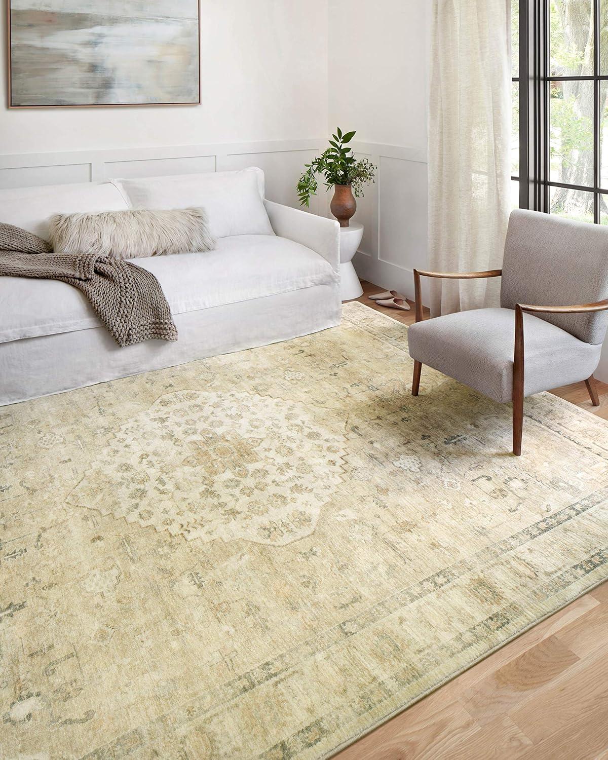 Ivory Oriental Rectangular Stain-Resistant Synthetic Rug