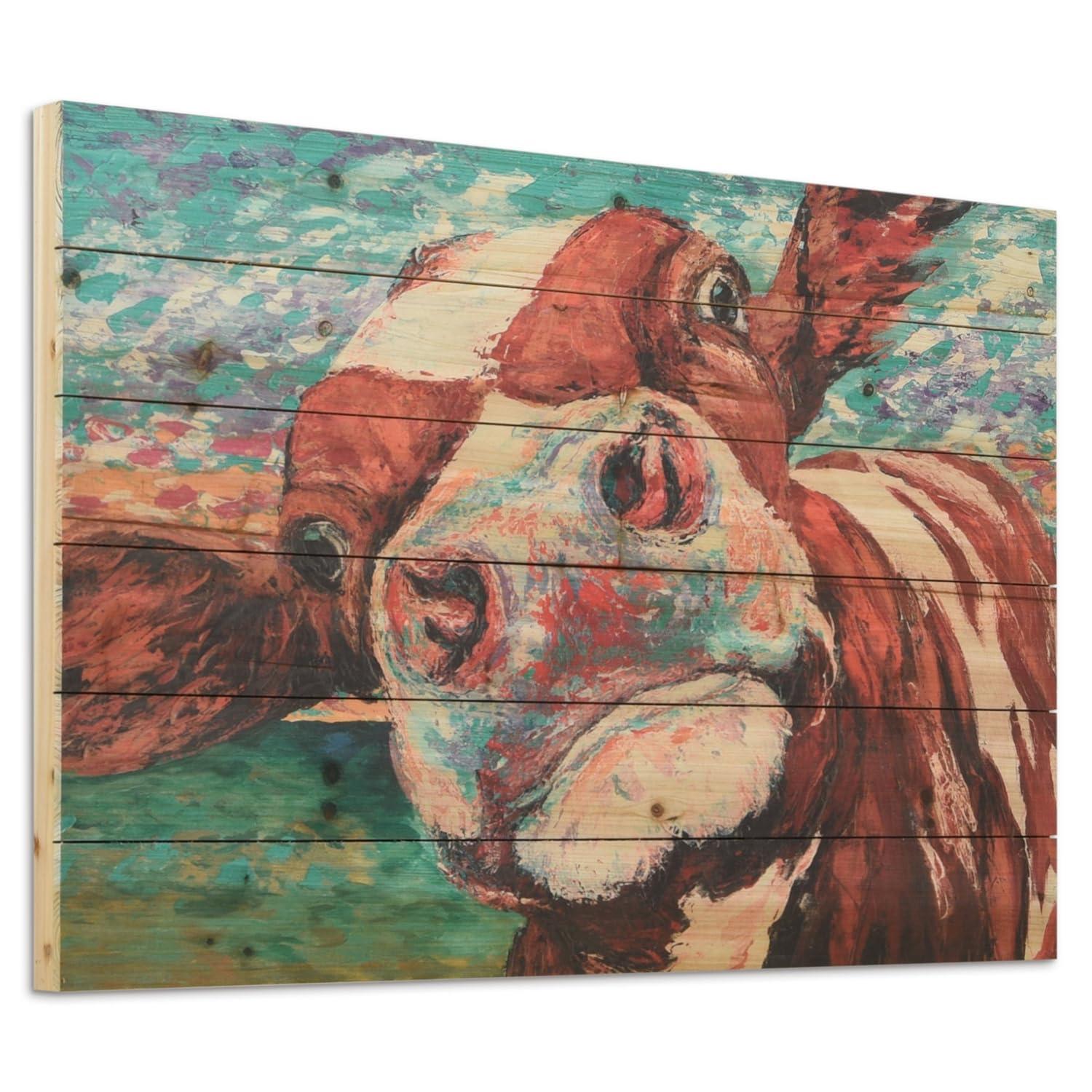 Empire Art Direct ADL-148530-2436 Fine Art Giclee Printed on Solid Fir Wood Planks - Curious Cow 1