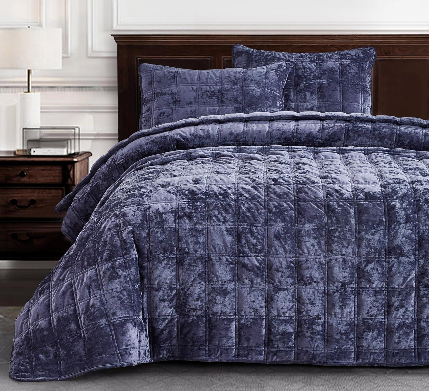 Piers Queen Purple Velvet Reversible Quilt Set