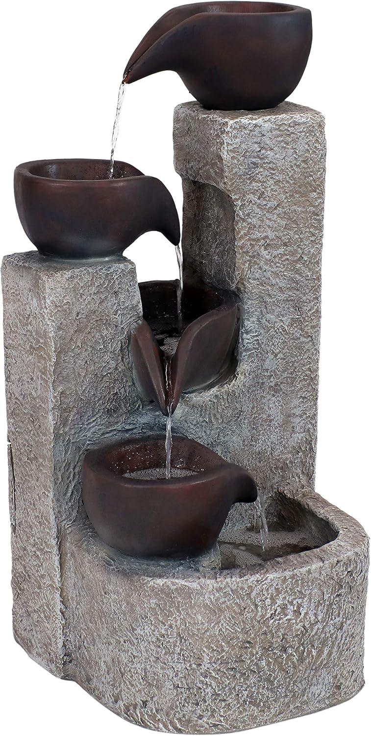 Sunnydaze Outdoor Polyresin Solar Powered Aged Tiered Vessels Water Fountain with Battery Backup - 29"