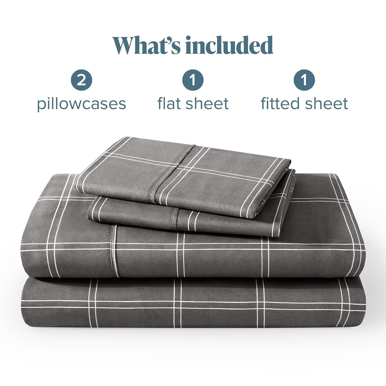 Bare Home Ultra-Soft Sheet Set - Premium 1800 Collection - Deep Pockets - 4-Pieces - King, Modern Plaid - Gray/White