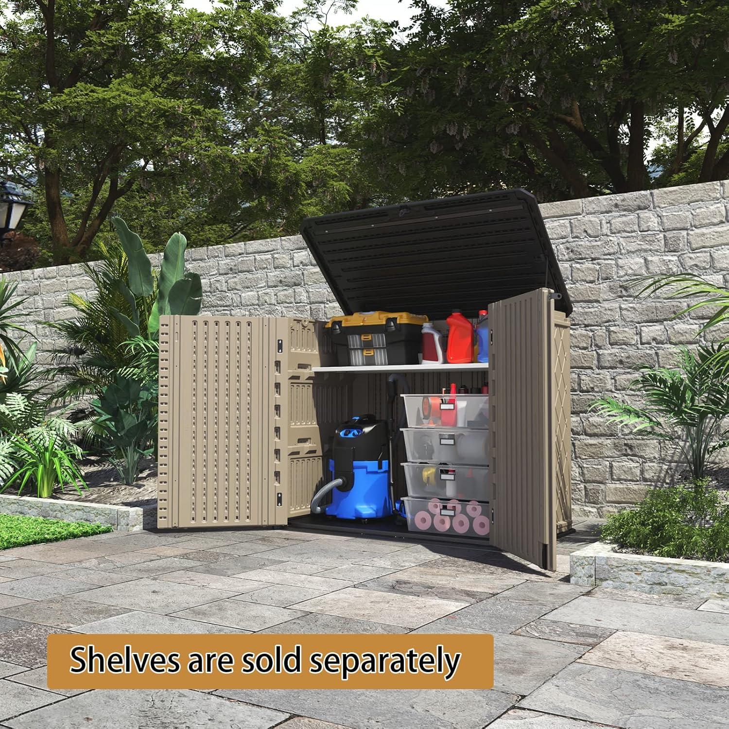 White HDPE Resin Outdoor Storage Shed with Shelving