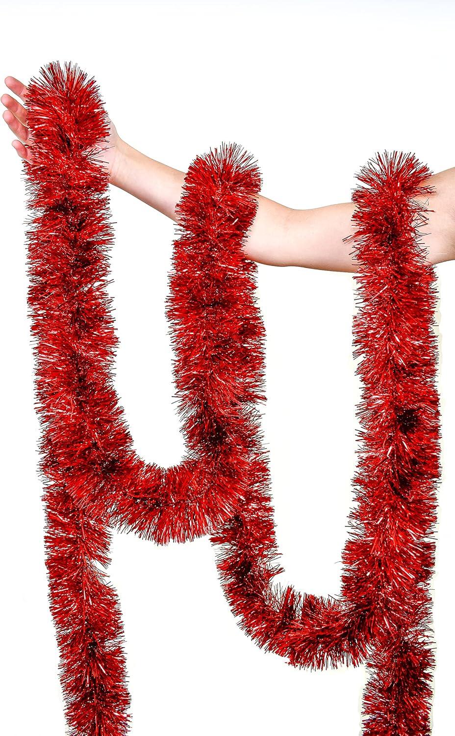 2 Pack Red Super Duper Thick Tinsel Garland 50 Ft Total (Two Strands Each 25 ft Long) (Red, 50 Ft. (Two 25 ft Tinsels) 2 Pack