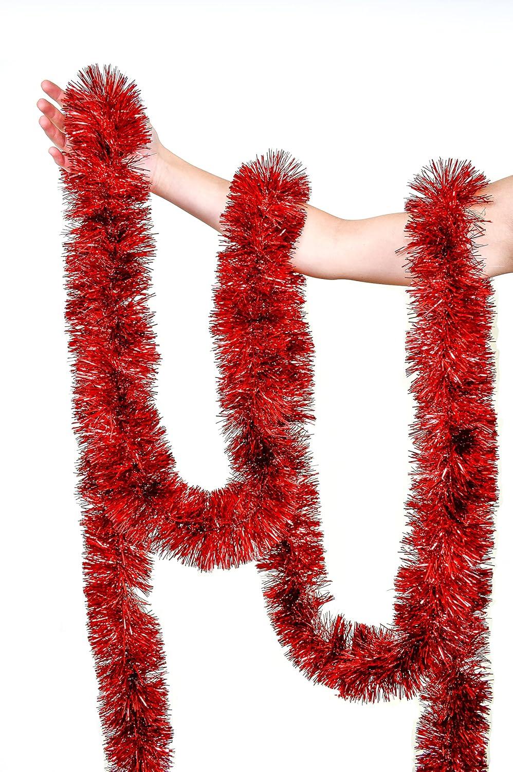 2 Pack Red Super Duper Thick Tinsel Garland 50 Ft Total (Two Strands Each 25 ft Long) (Red, 50 Ft. (Two 25 ft Tinsels) 2 Pack