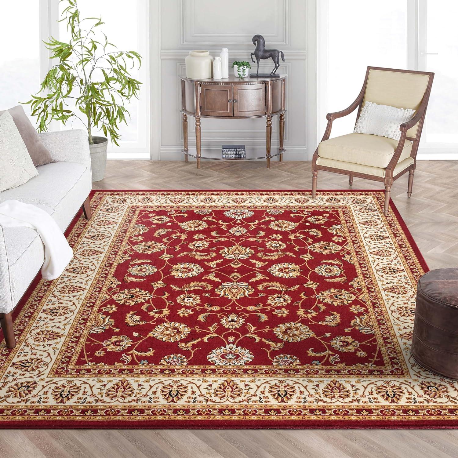 Handmade Red Floral Rectangular 5' x 7' Area Rug