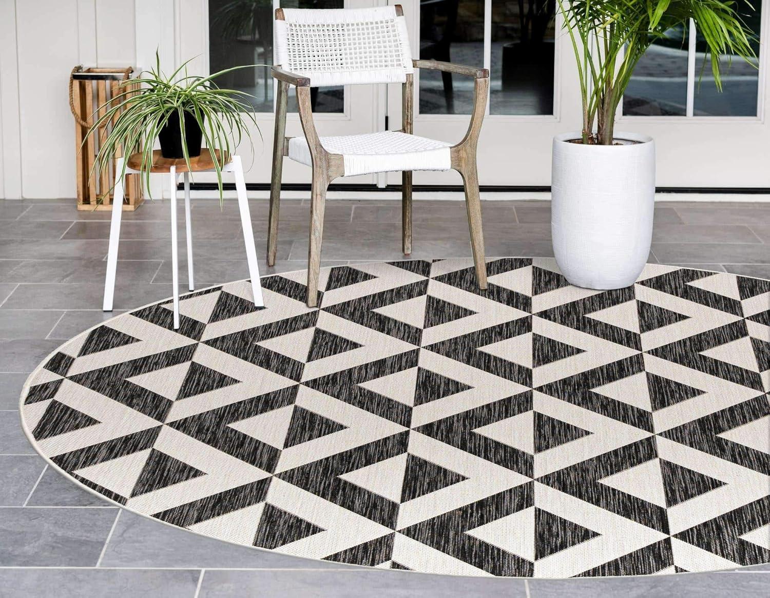 Jill Zarin 4' 0 x 4' 0 Round Indoor/Outdoor Charcoal Gray Area Rug