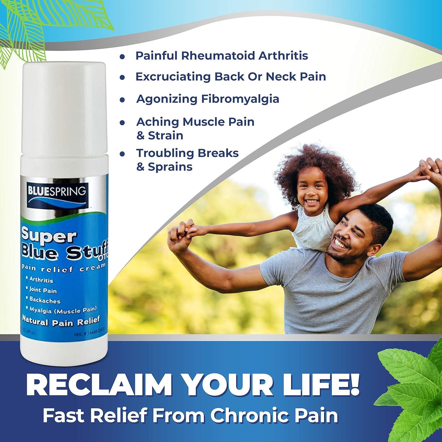 BlueSpring Super Blue Stuff Natural Pain Relief Cream - OTC Fast Action Relief 3-oz roll-on