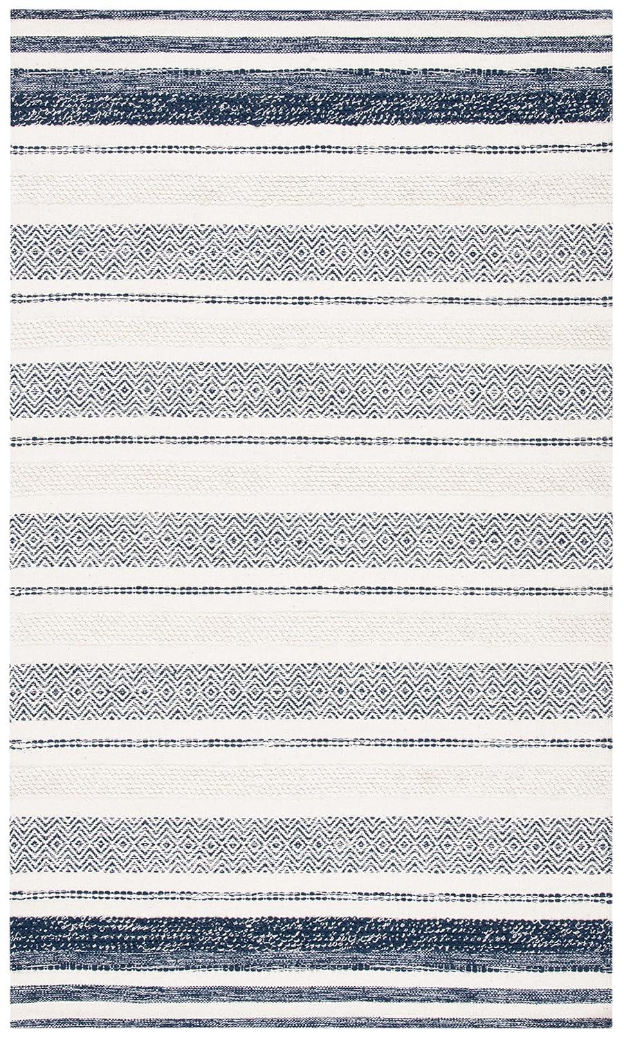 Striped Kilim STK502 Hand Woven Area Rug - Ivory/Navy - 5'x8' - Safavieh.